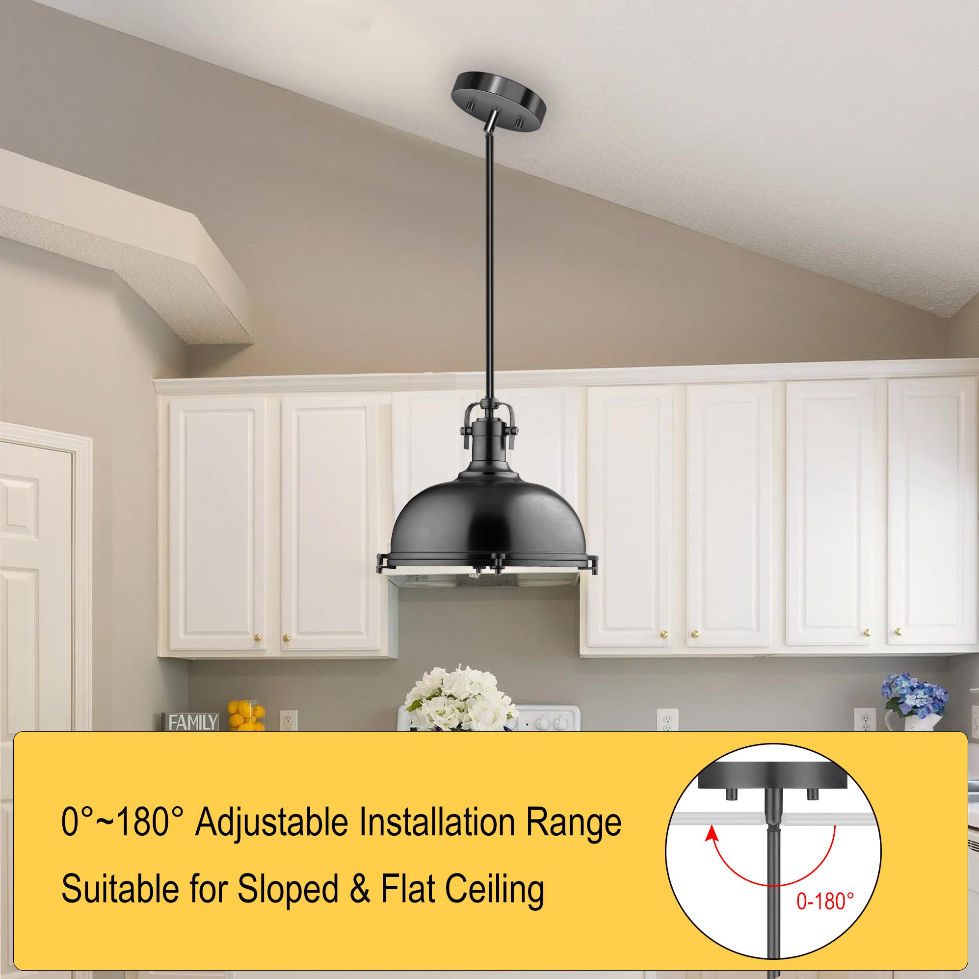 MAYOMAJO 8-Piece M10 Threaded Extension Poles Kit for Pendant Lights, Black, Model EXD-4+4, Includes Sloped Ceiling Adapter