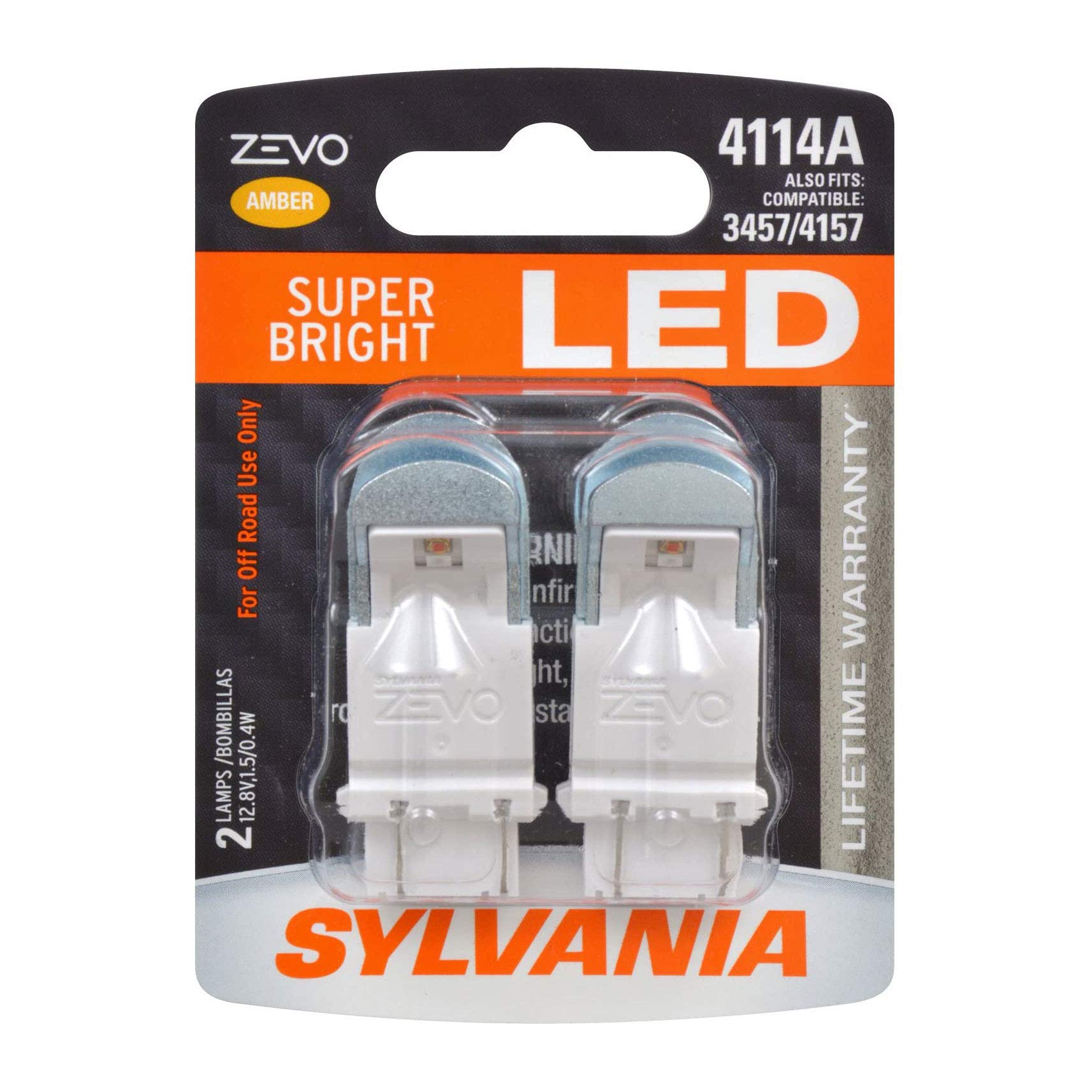 SYLVANIA 4114 ZEVO LED Amber Bulb - Ideal for Park and Turn Lights - 2 Bulbs