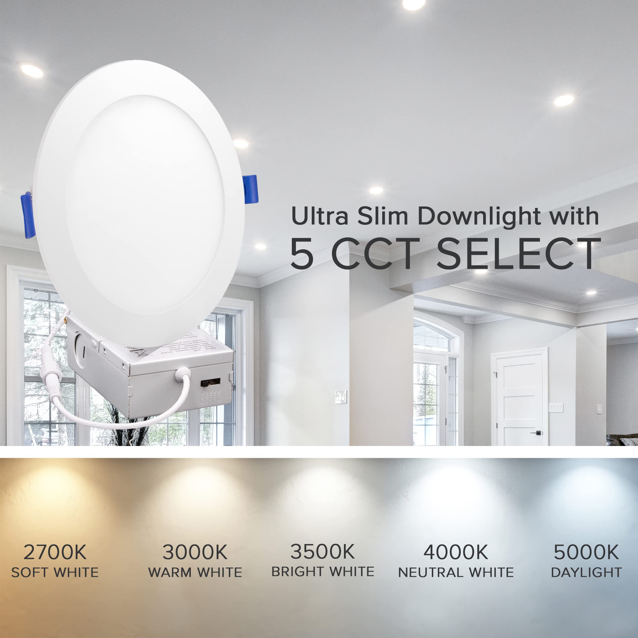 Maxxima 12 Pack 6    5 Cct Ultra-Thin Recessed Led Downlight, 1050 Lumens, Color Selectable 2700K-5000K (2700K/3000K/3500K/4000K