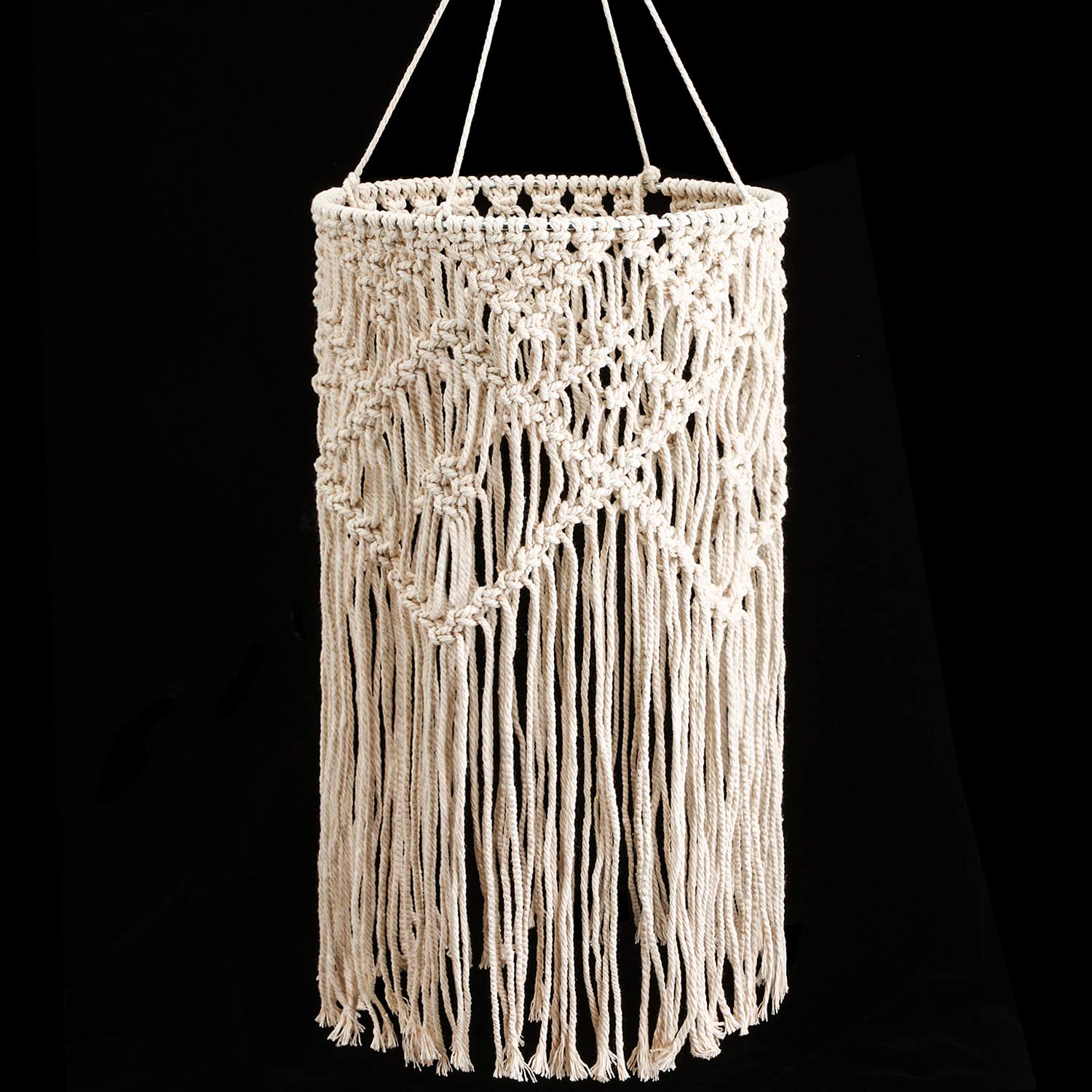Boao Boho Hanging Lamp Shade Macrame Lamp Shade Light Cover Pendant Ceiling Decor for Living Room, Bedroom and Bathroom, Warm Wh