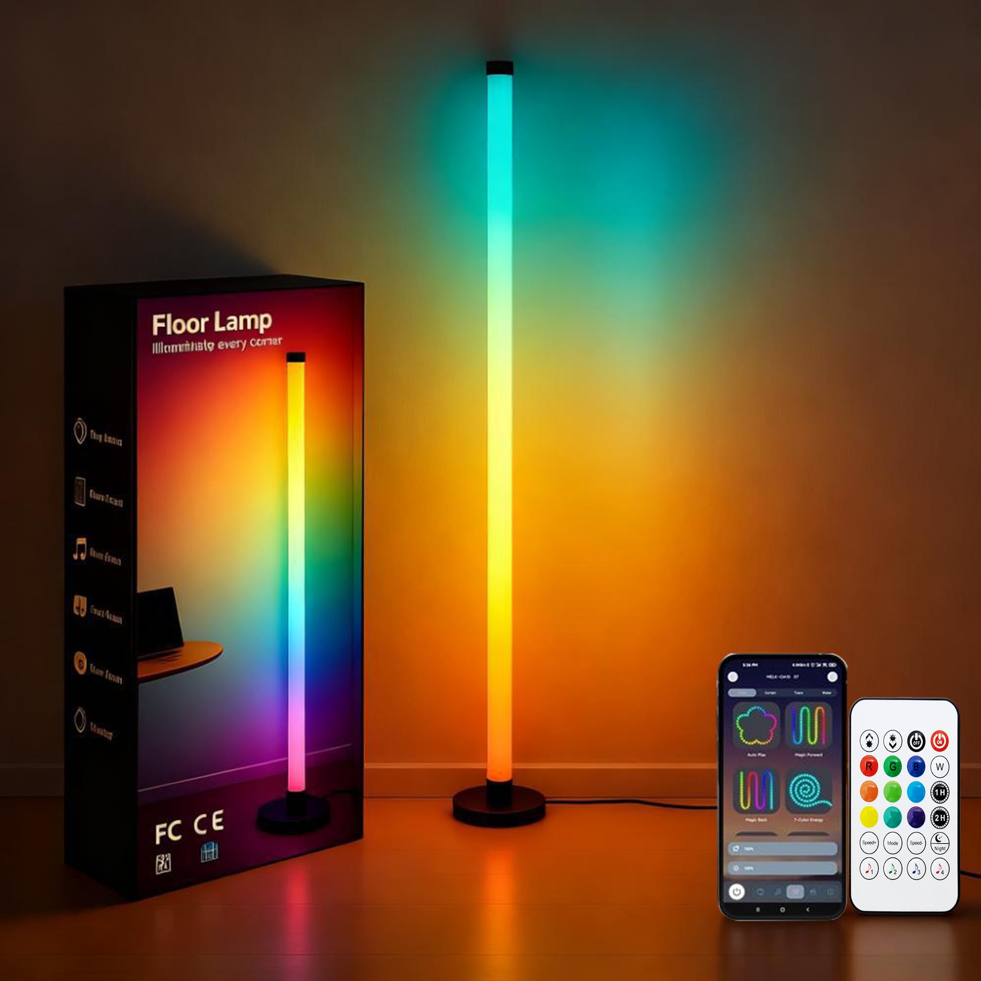 Ledagic Led Corner Floor Lamp USB Powered with App & Remote Control, IC+RGBW Color Changing Led Lamp Music Sync, Timer Setting, 