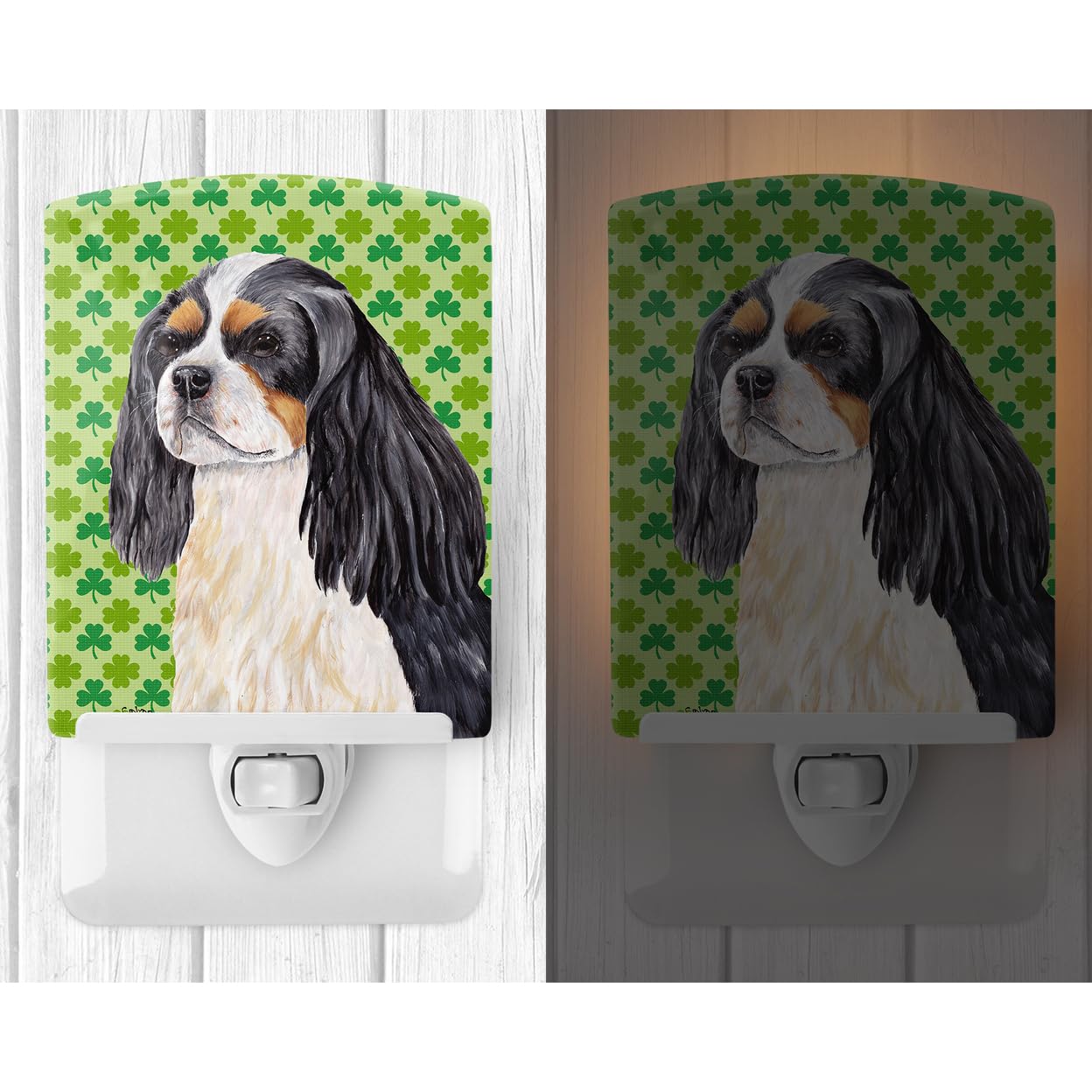 Carolines Treasures Ceramic Night Light, Cavalier Spaniel St. Patricks Day, 6x4x3in, Multicolor, Model SC9311CNL