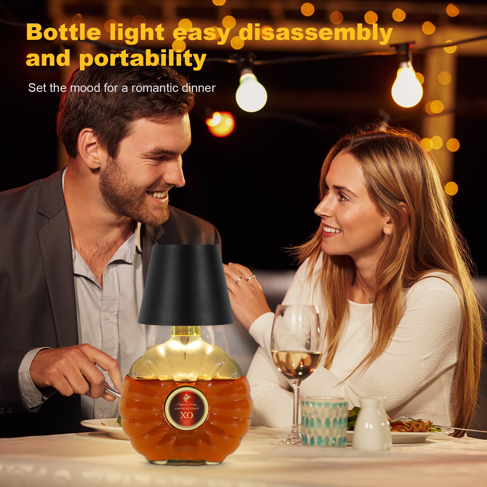 Mebaraul 2 Pack Wireless Bottle Lamps, Touch Dimming, Rechargeable, Black, Model JP001-RG01