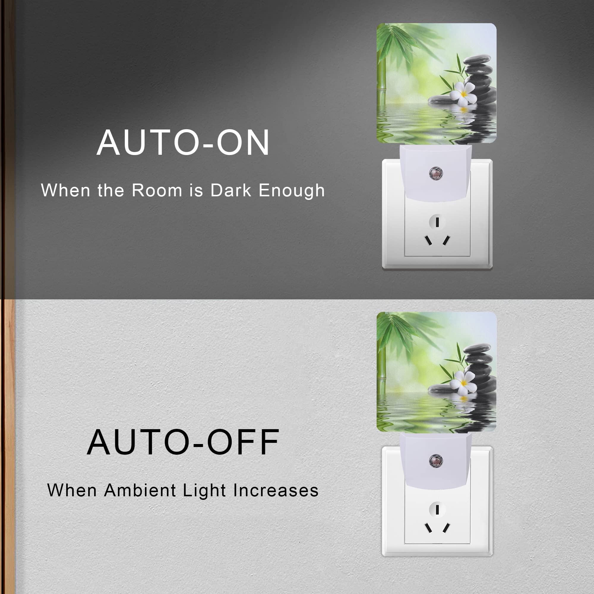 Smoaffly LED Night Light - Zen Stones Bamboo Tree Jasmine Flower, Plug-in Auto Sensor, Dusk-to-Dawn Lamp for Nursery and Home Decor