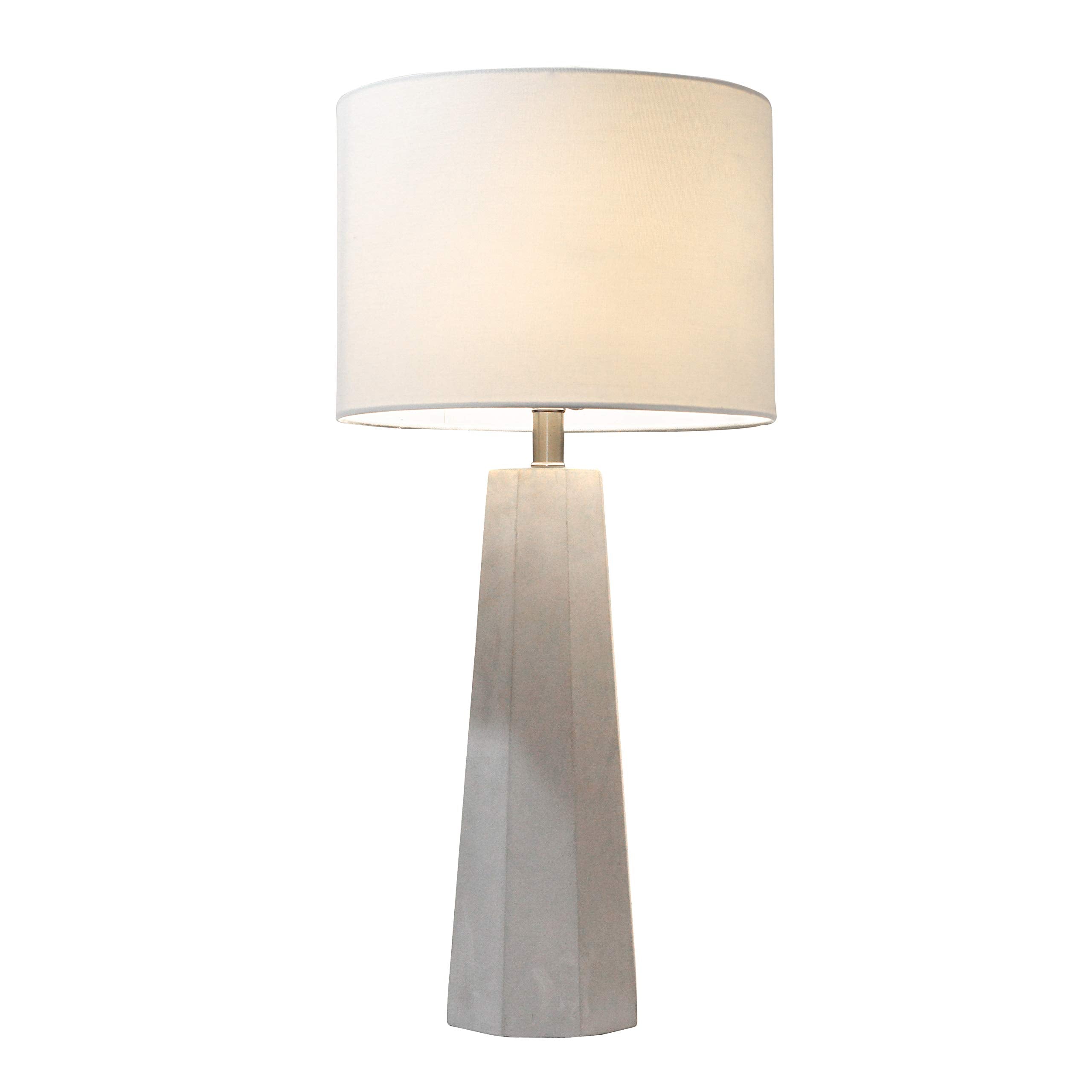 Elegant Designs LT3324-WHT Concrete Table Lamp, White Fabric Shade, 14"L x 14"W x 30.5"H, Modern Home Decor
