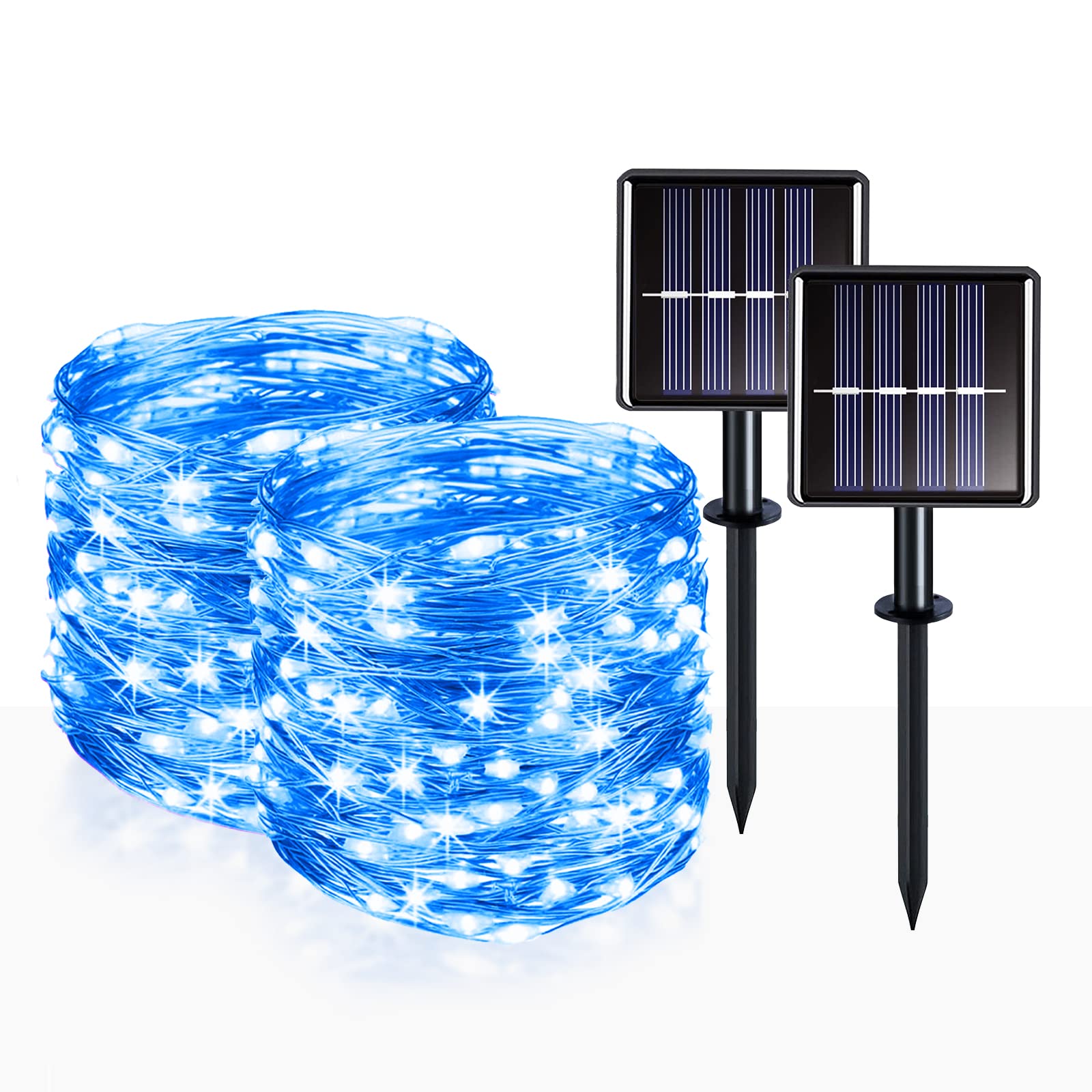 Suddus 2 Pack 33Ft Solar Fairy String Lights Small, 100 Led Blue Solar Fairy Lights Outdoor, 8 Modes Solar Christmas Lights Copp