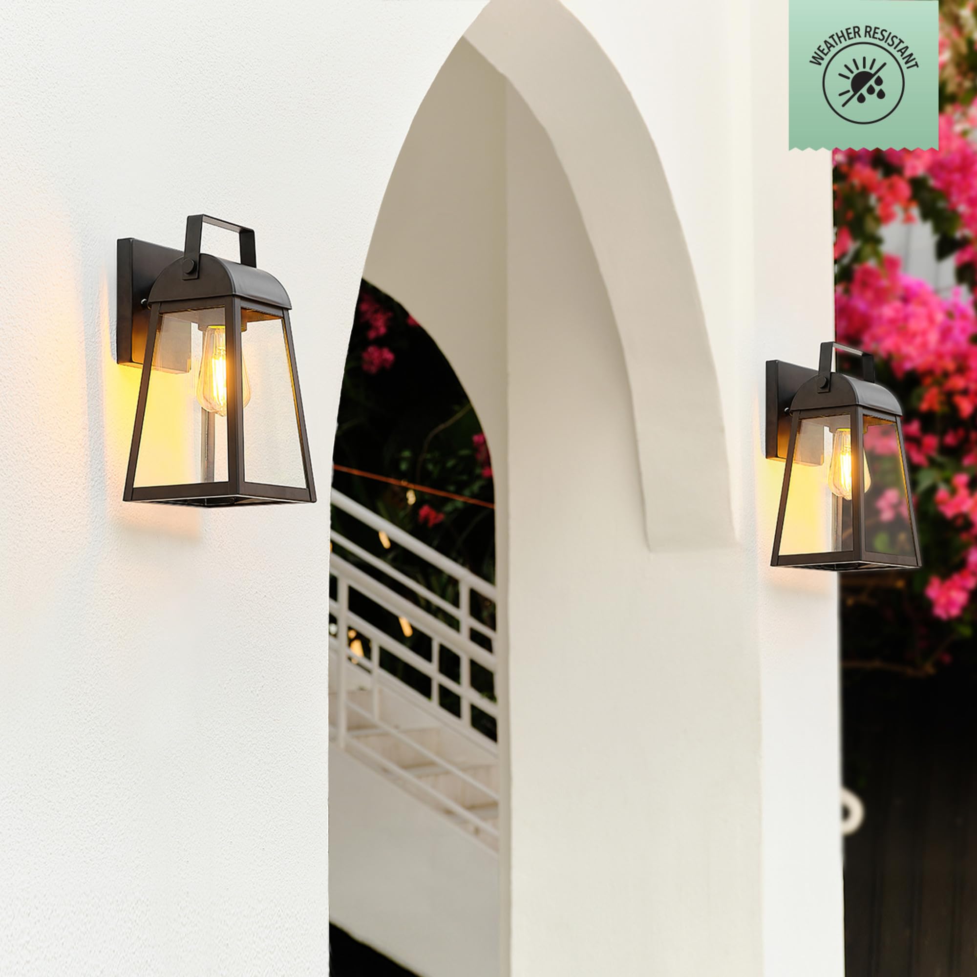Globe Electric 1-Light Outdoor Wall Sconce, Matte Black, Clear Glass Shade, Model 60000029