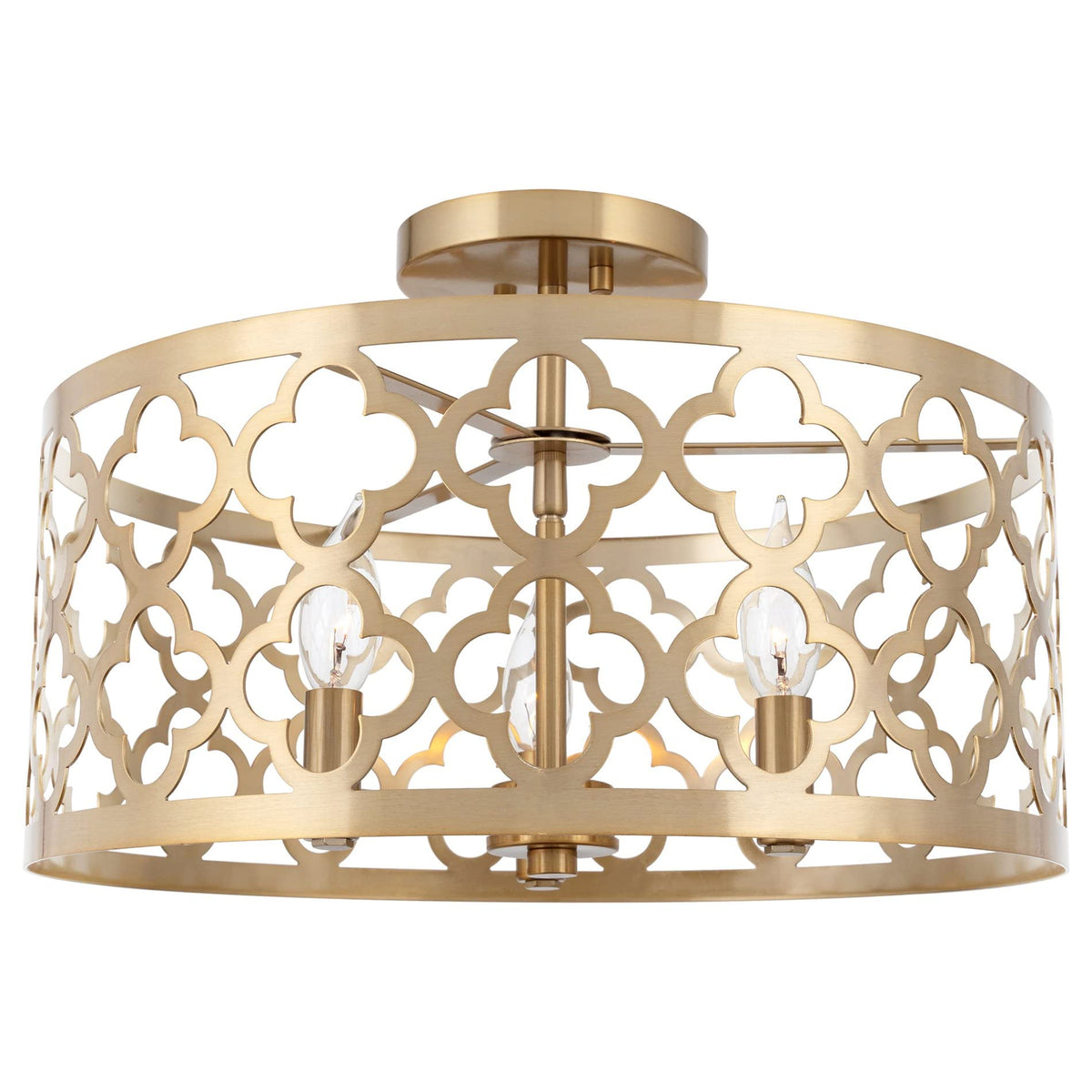 Kira Home Sutton 16'' 3-Light Modern Semi-Flush Mount Ceiling Light, Metal Drum Shade, Cool Brass Finish