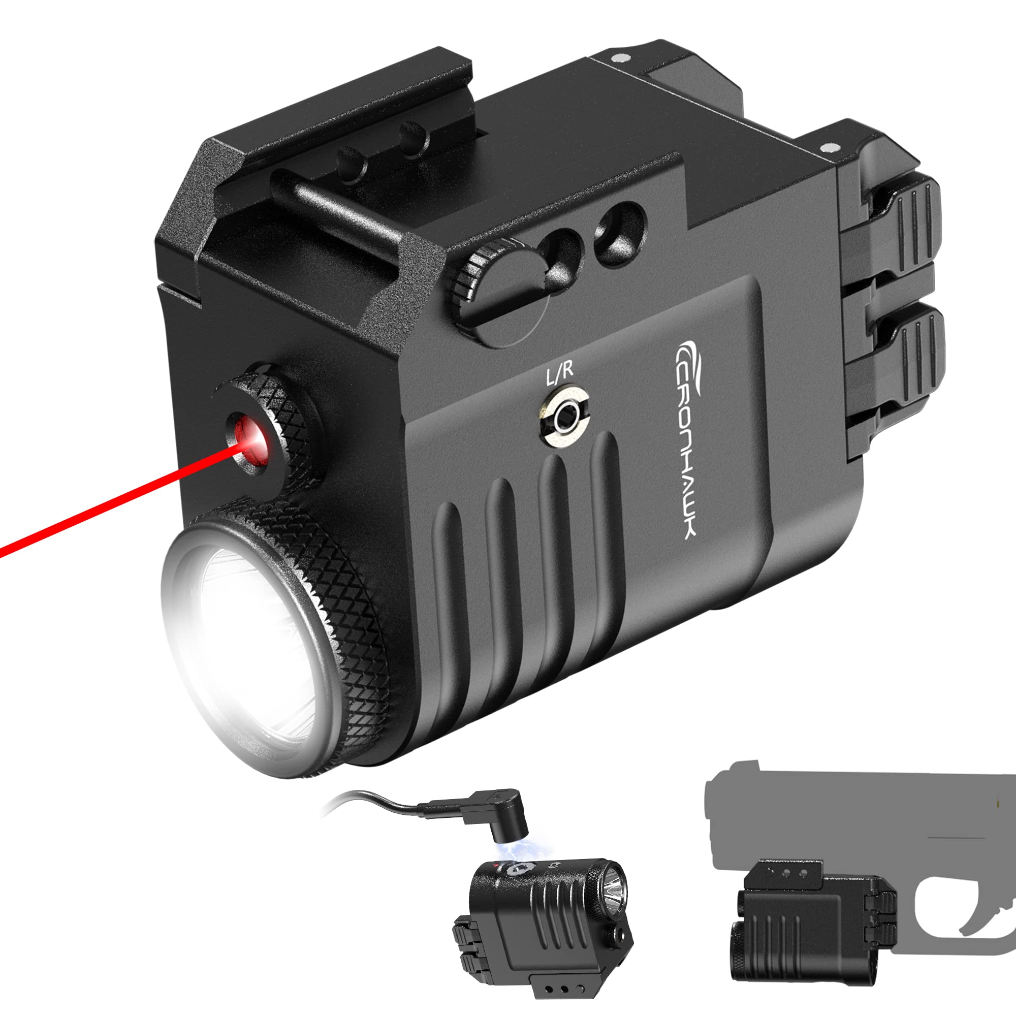 CRONHAWK Rechargeable Handheld Toy Light Laser Combo 650 Lumen Tactical Flashlight and Red Laser Sight Weaponlight Compatible with Picatinny 1913