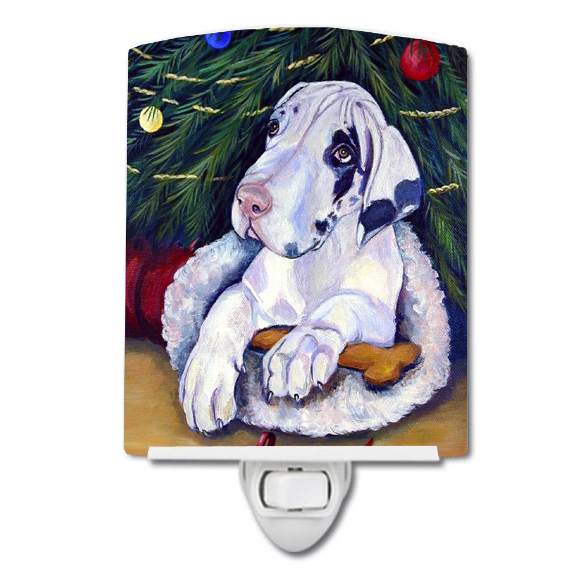  inchCarolines Treasures Christmas Tree with Harlequin Dane Ceramic Night Light, 6x4, Multicolor inch