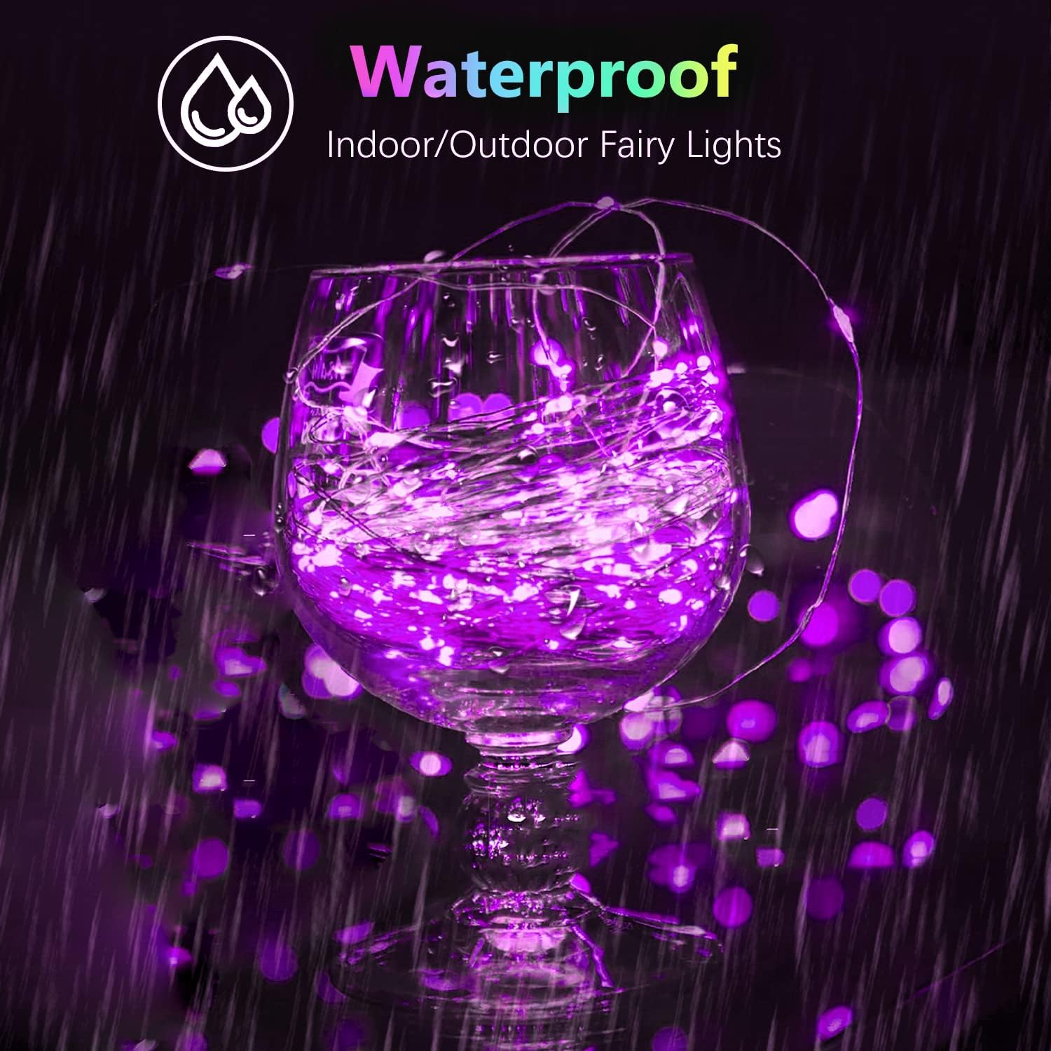 BOSSERN 2 Pack 100LED Fairy Lights, Battery Operated, Remote, 8 Modes, Waterproof, Purple, DCHD-2PK-100LED-PURPLE-RC