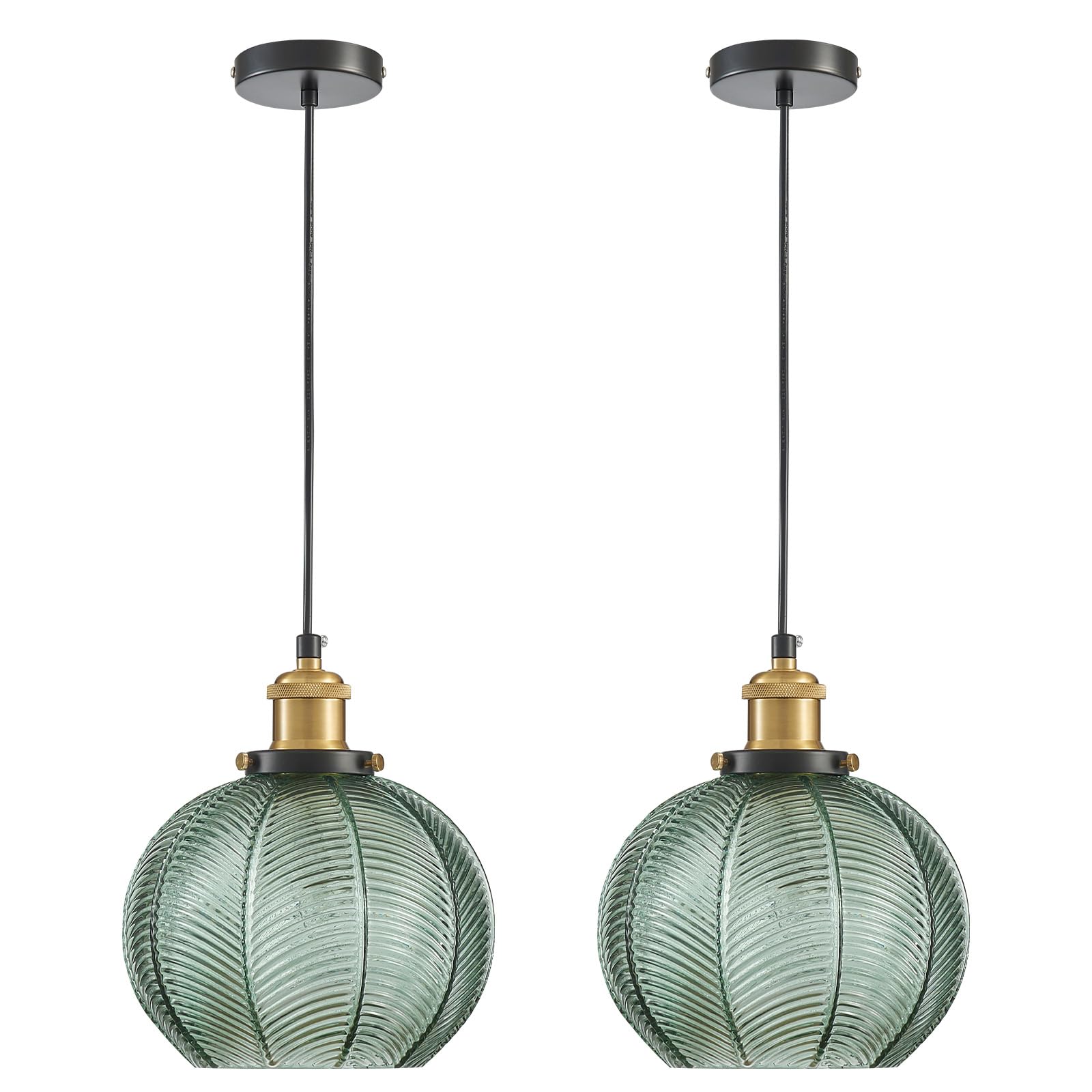 ZRPSSGE 7.8in Vintage Pendant Light 2- Light Kitchen Sink Pendant Lights with Green Hand Blown Glass Small Hanging Lamp for Kitchen Island Dining Room Bedroom Bathroom Hallway E26
