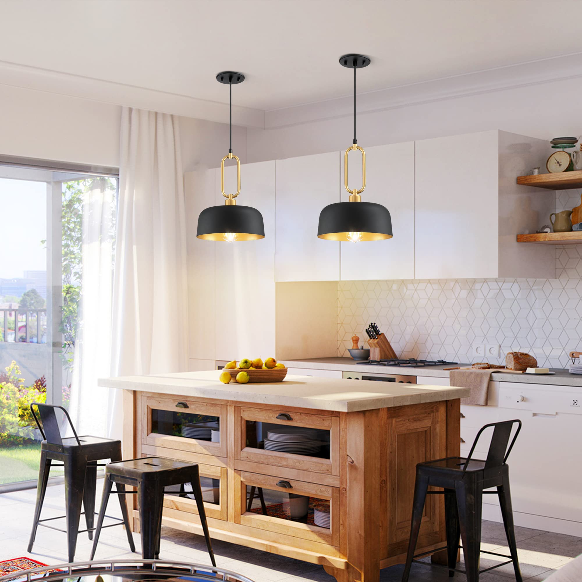 Industrial Pendant Lighting Fixtures, Vintage Black Metal Shade Hanging Lamp For Kitchen Island Dining Room, Retro Ceiling Light