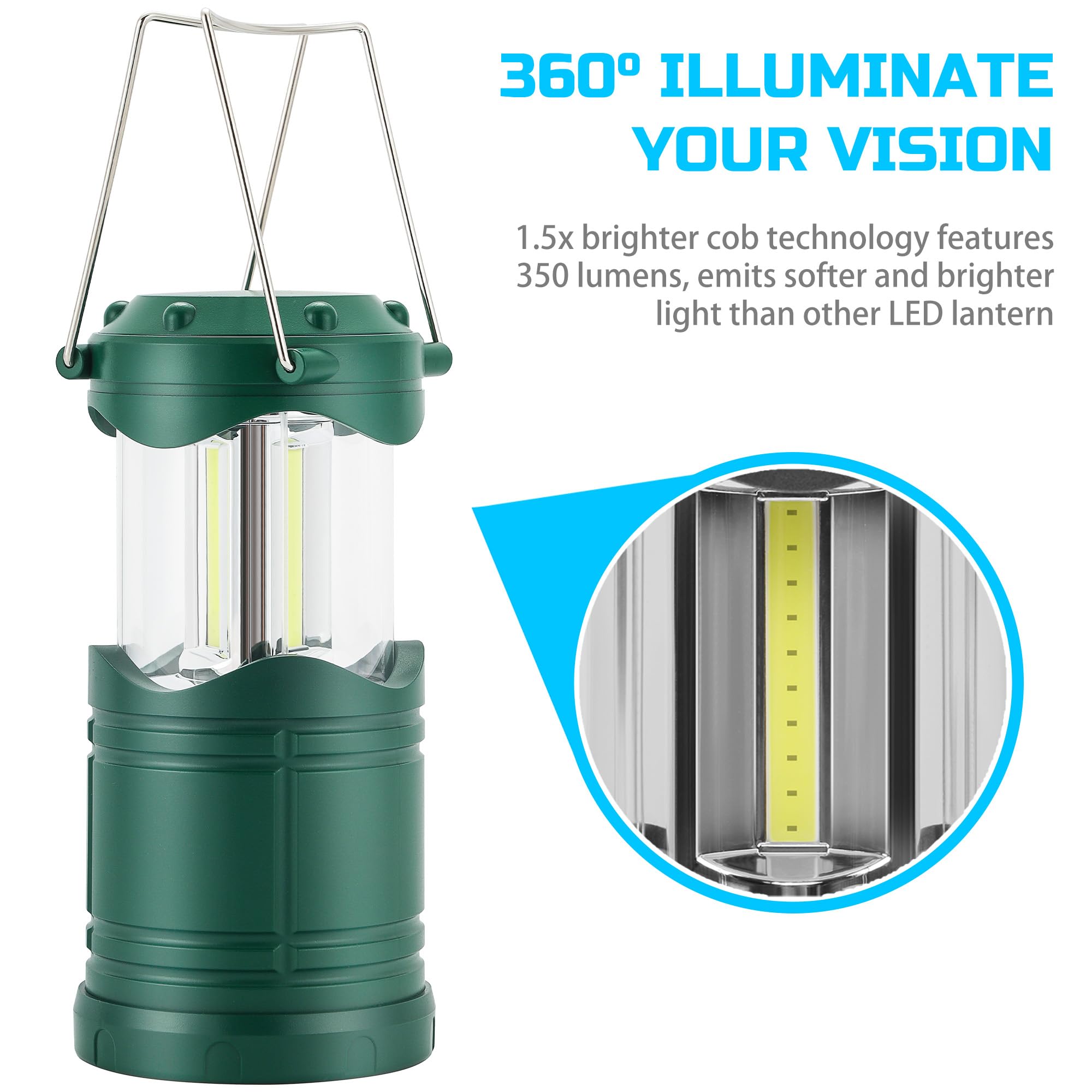 Lichamp LED Camping Lantern, 4 Pack Portable Light, Battery Powered, Collapsible, Model B4C5, Colors: Blue, Dark Green, Gold, Black