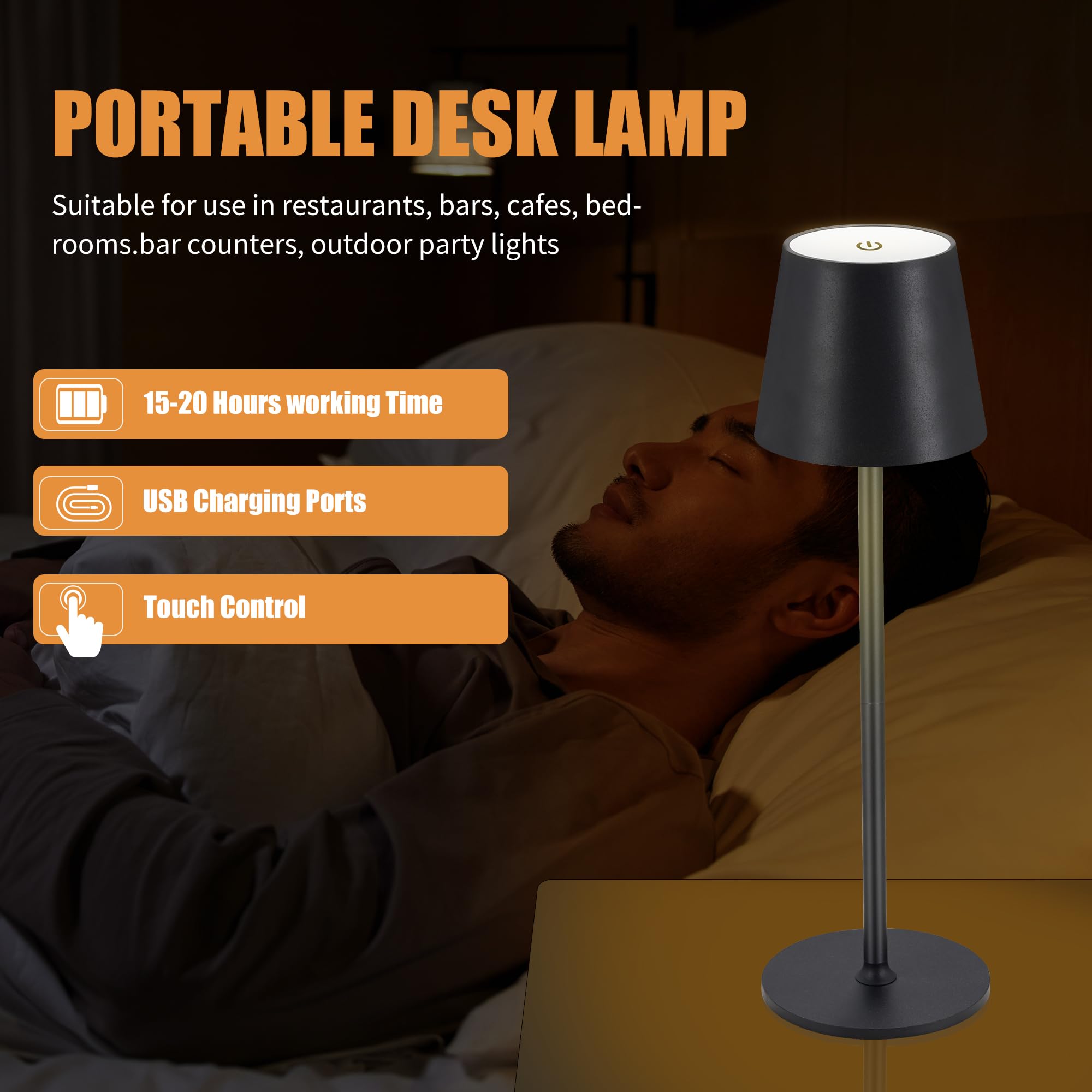 Imqsqik Cordless Table Lamps Usb Rechargeable Lamp Simplicity Desk Lamp Built-In 4600 Mah Battery Led Battery Operated Lamp With