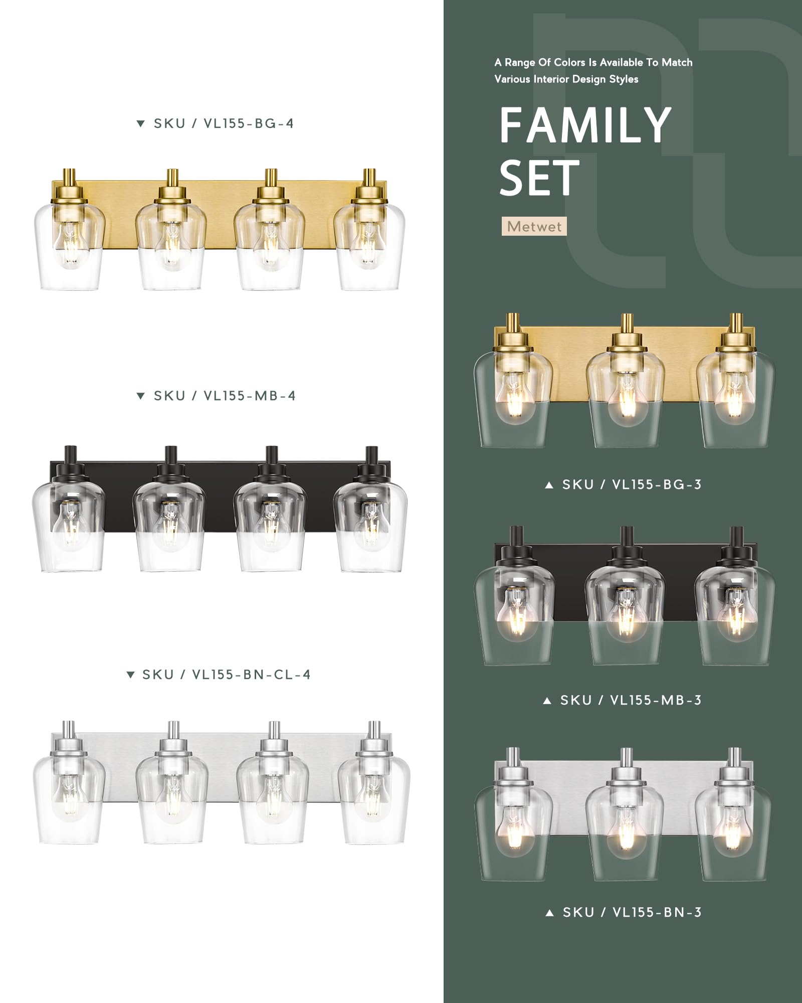 Metwet Bathroom Light Fixtures  3-Light Modern Vanity Light With Clear Glass Wine Glass-Shaped Shade  Vanity Lighting Fixtures Over Mirror  Brushed Gold  Vl155-Bg-3