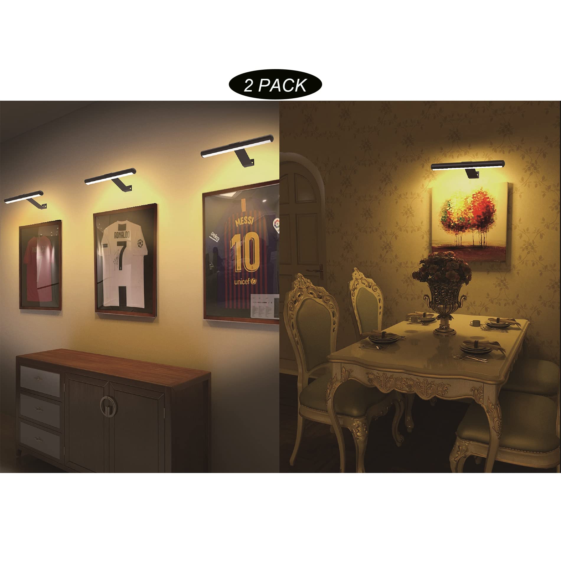 Yaqiihome 2-Pack Rechargeable Picture Lights With Remote, Dimmable & Timer, Black, Aluminum