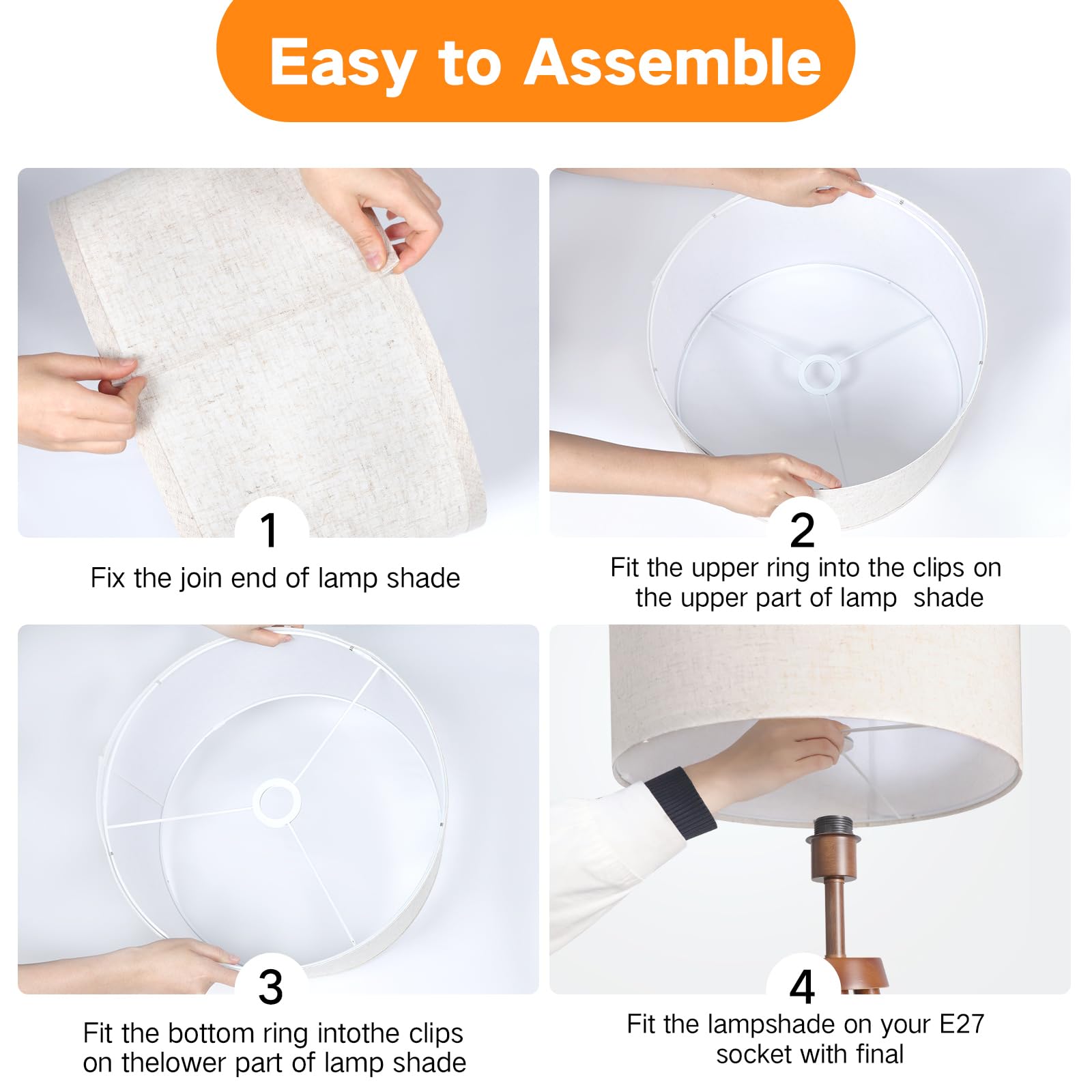 Outon Beige Drum Lamp Shades For Floor Lamps, 13'' Top X 13'' Bottom X 10'' High, Easy To Assemble, Replacement Linen Lampshades