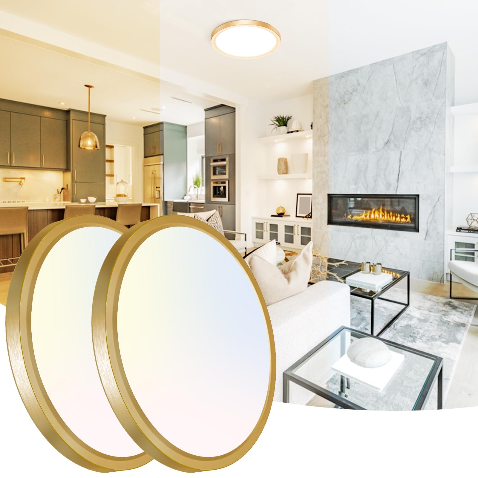 Peasur 12 Inch LED Ceiling Light, 24W Slim Flush Mount, 3000K/4000K/6500K Adjustable, Gold, Model CLS29A-2-GD