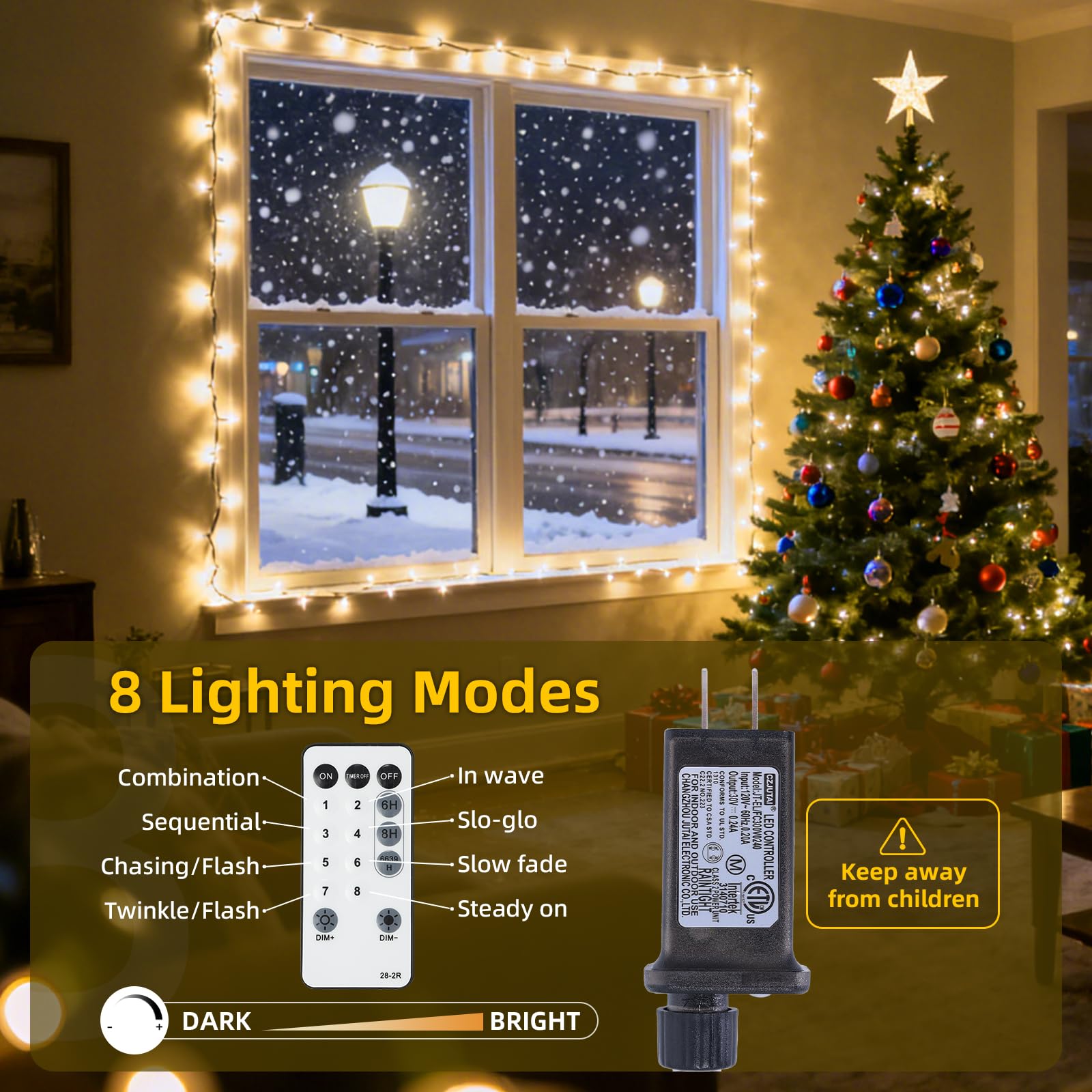 Lycklig Fairy Lights Plug in 2000 LED Warm Twinkle String Light 130Ft Green Wire for Christmas Wreath Decor Model LY-2000LED-LS-WW-YK