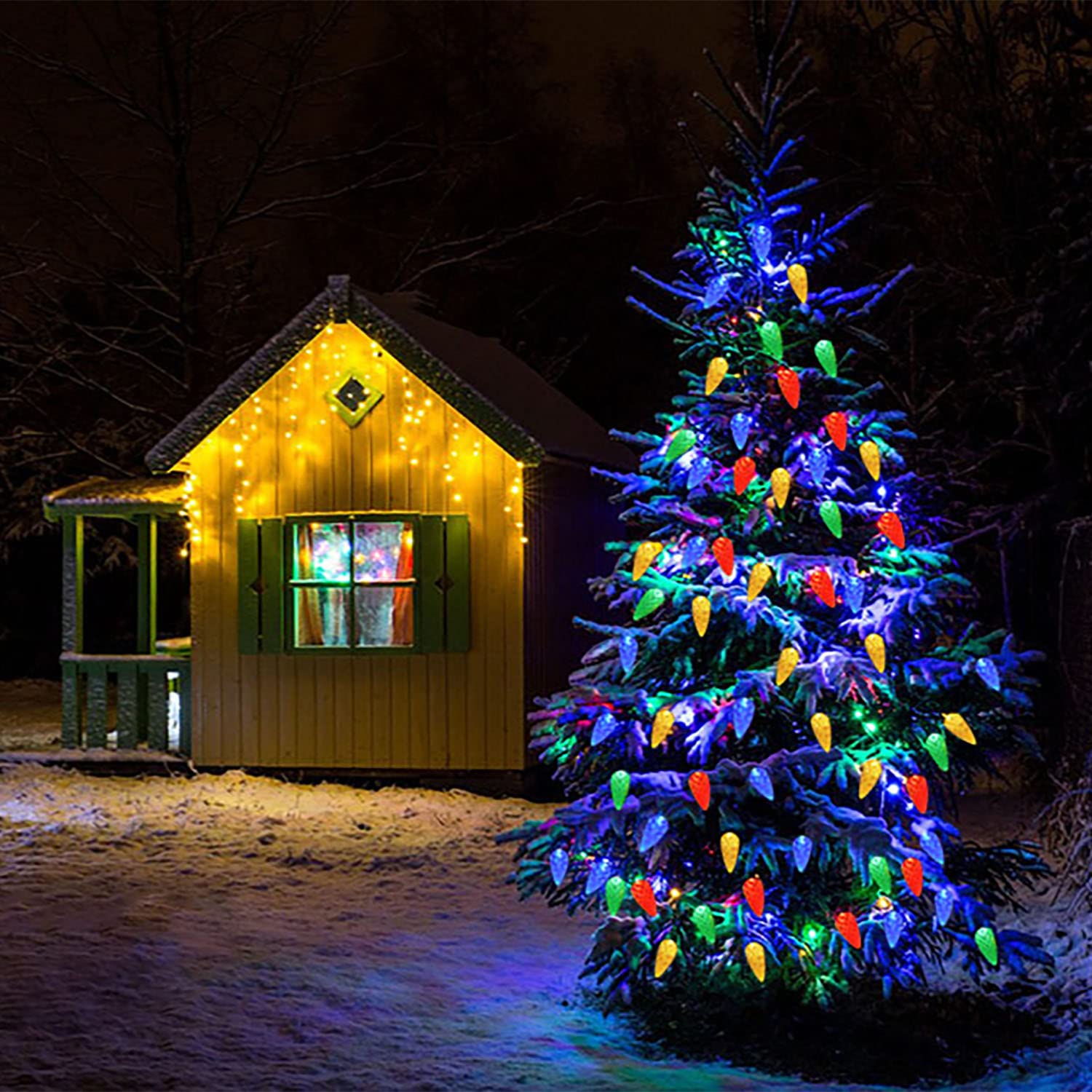 HUGSVIK Solar Christmas Lights, 21Ft 50LED Multicolor, Waterproof, 8 Modes, for Outdoor Tree Wreath Garden Patio, Model 738630406731