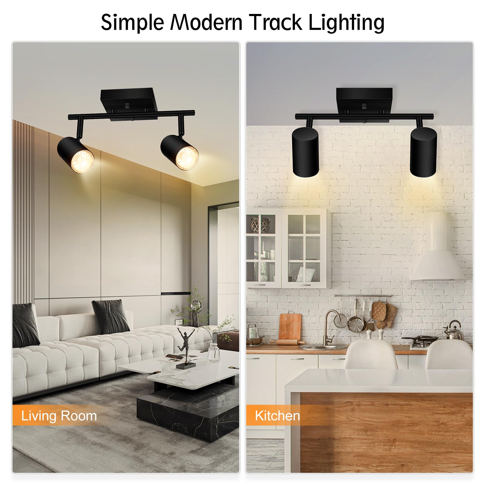 BoostArea 2-Light Track Lighting Kit, LED, GU10 Socket, Flexibly Rotatable, Black, Model C0521