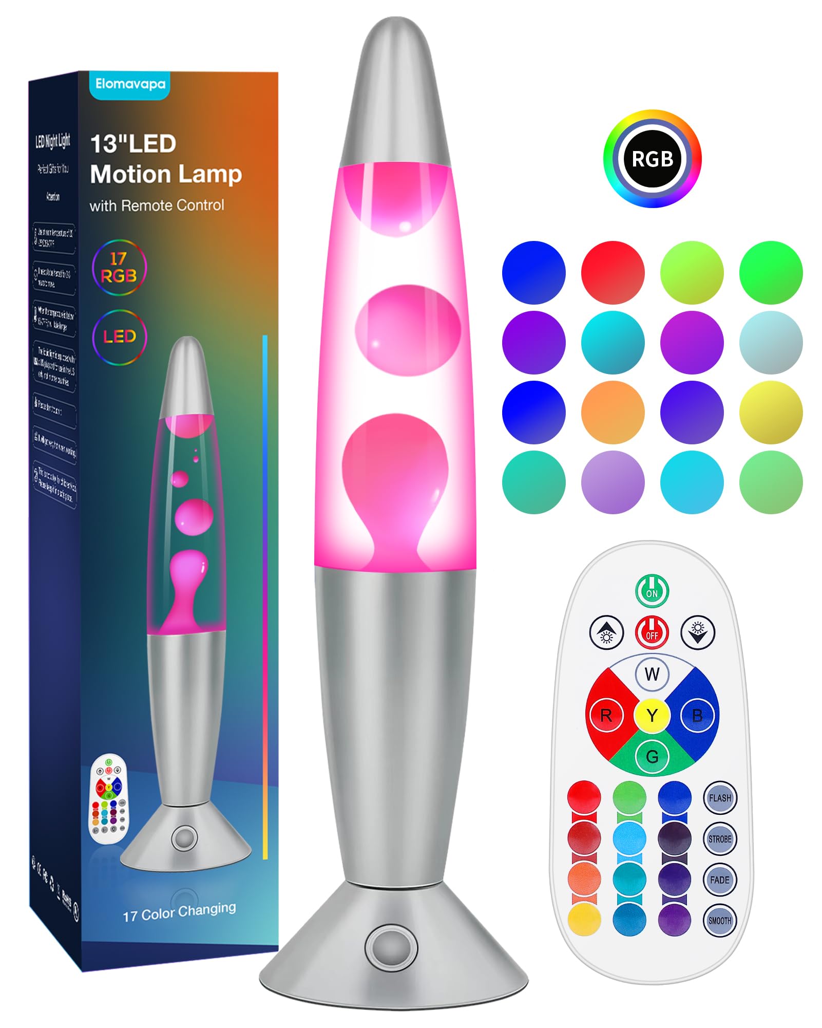 17 Colors Changing Liquid Motion Lamp With Remote: 13.5 Pink Led Night Light For Kids mature-themeds - Relaxing Table Lamp For Bedroom Office - Glitter Mood Lighting For Home Decor Christmas Decorations