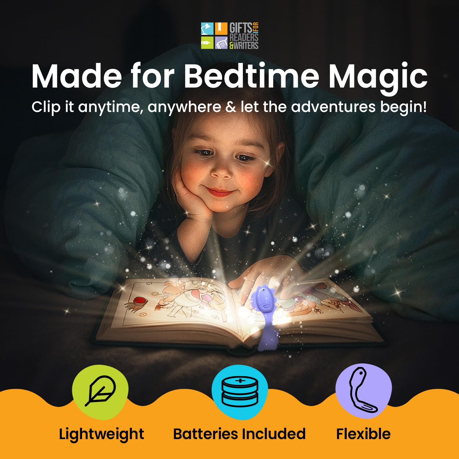 Gifts for Readers & Writers Bookmark Reading Light Dino Purple - 2in1 Clip On Bookmark Kids Book Light for Reading Night in Bed,