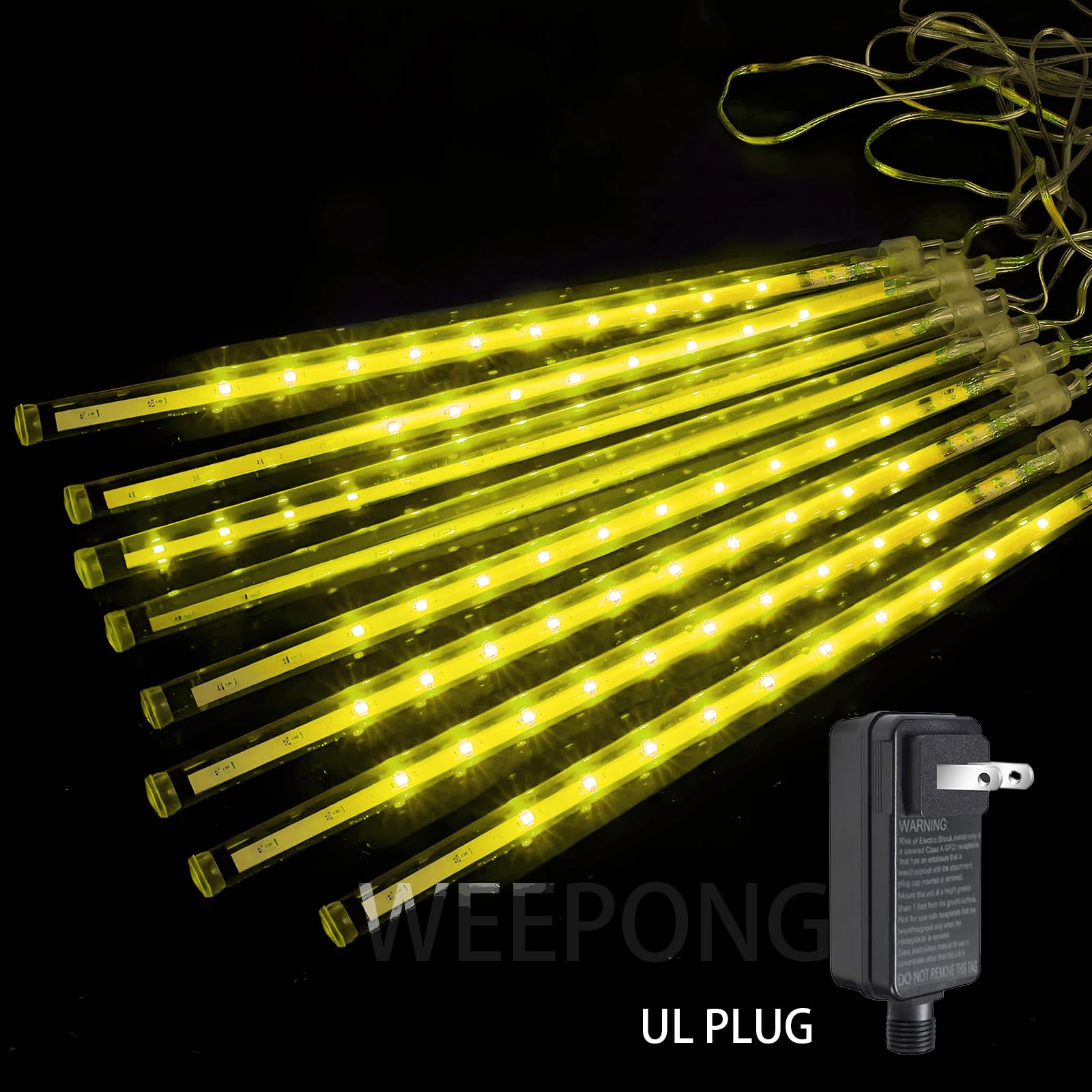 Weepong Christmas Lights Outdoor, 12 Warm White Meteor Shower, 192 Led Cascading Icicle String Lights For Holiday Decor, Model Wep-Frl-Ww