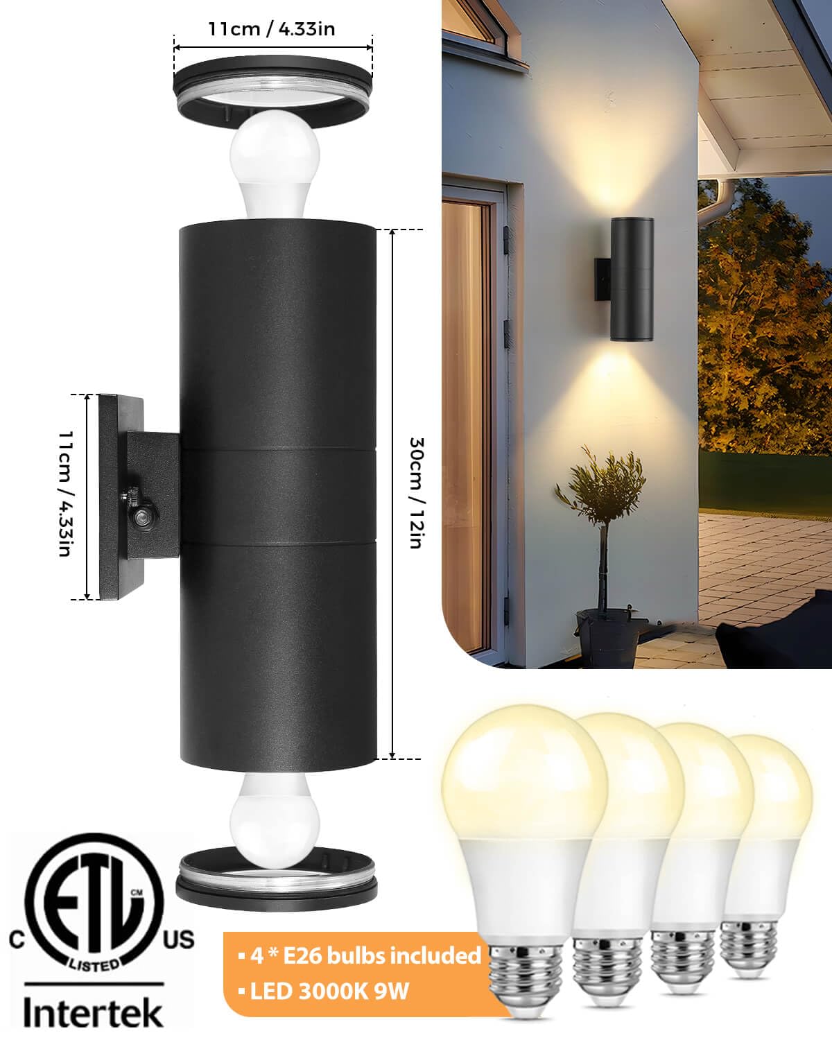 Shimr Dusk To Dawn Outdoor Lighting 2 Pack  Modern Exterior Light Fixture Wall Mount Etl Listed  Aluminum Waterproof Black Up And Down Outside Lights For House Porch Garage  Led Bulbs Include