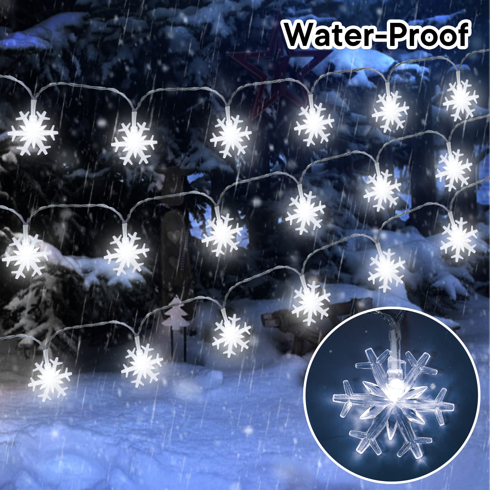 Domestar 9.8Ft White Snowflake String Lights, Christmas String Lights White Snowflake Lights Fairy Lights For Indoor Outdoor Xmas Tree Decorations Winter Party Garden Patio