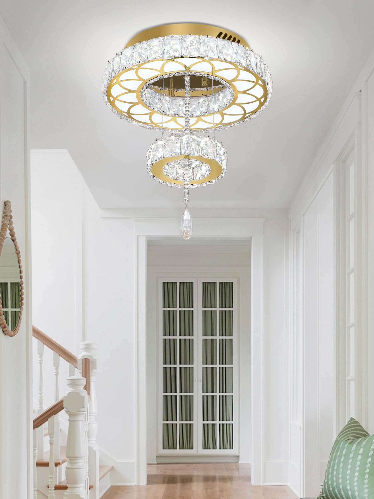 Flashing God Dia 12'' Crystal Mini Chandelier Crystal Gold Ceiling Light Fixtures Led Flush Mount Ceiling Light For Living Room