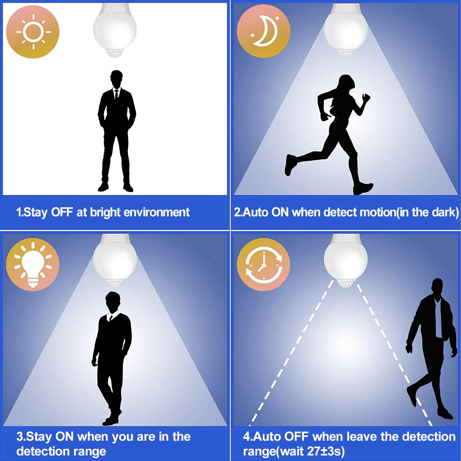 Ciciny Motion Sensor Light Bulbs- 9W(60-Watt Equivalent), E26 5000K Daylight A19 800Lm Outdoor/Indoor, Dusk To Dawn Security Lig