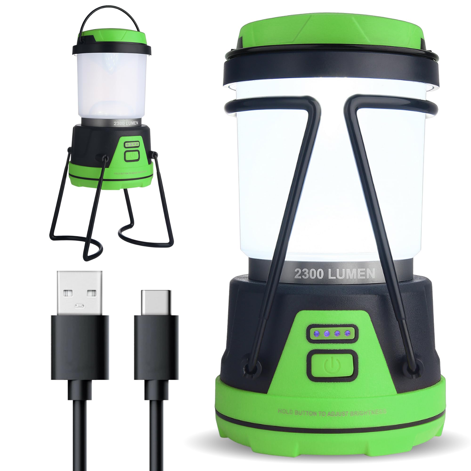 AYL Rechargeable LED Camping Lantern - 2300 Lumens, Portable, Waterproof, Black and Green, Model RESL688