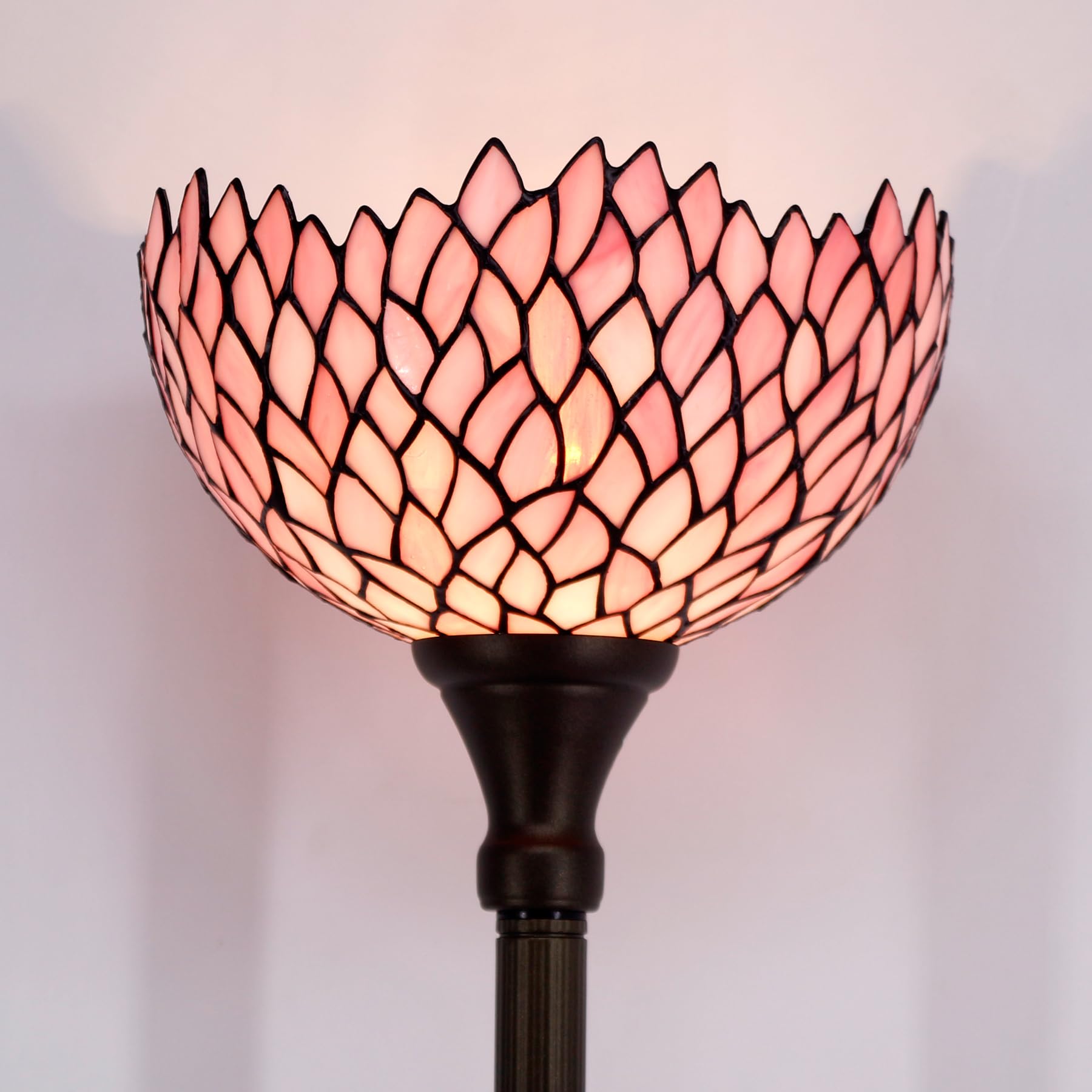 WERFACTORY Tiffany Torchiere Floor Lamp, Pink Wisteria, 12x12x66 Inches, Glass, S523P Series, Ideal for Bedroom & Living Room Decor