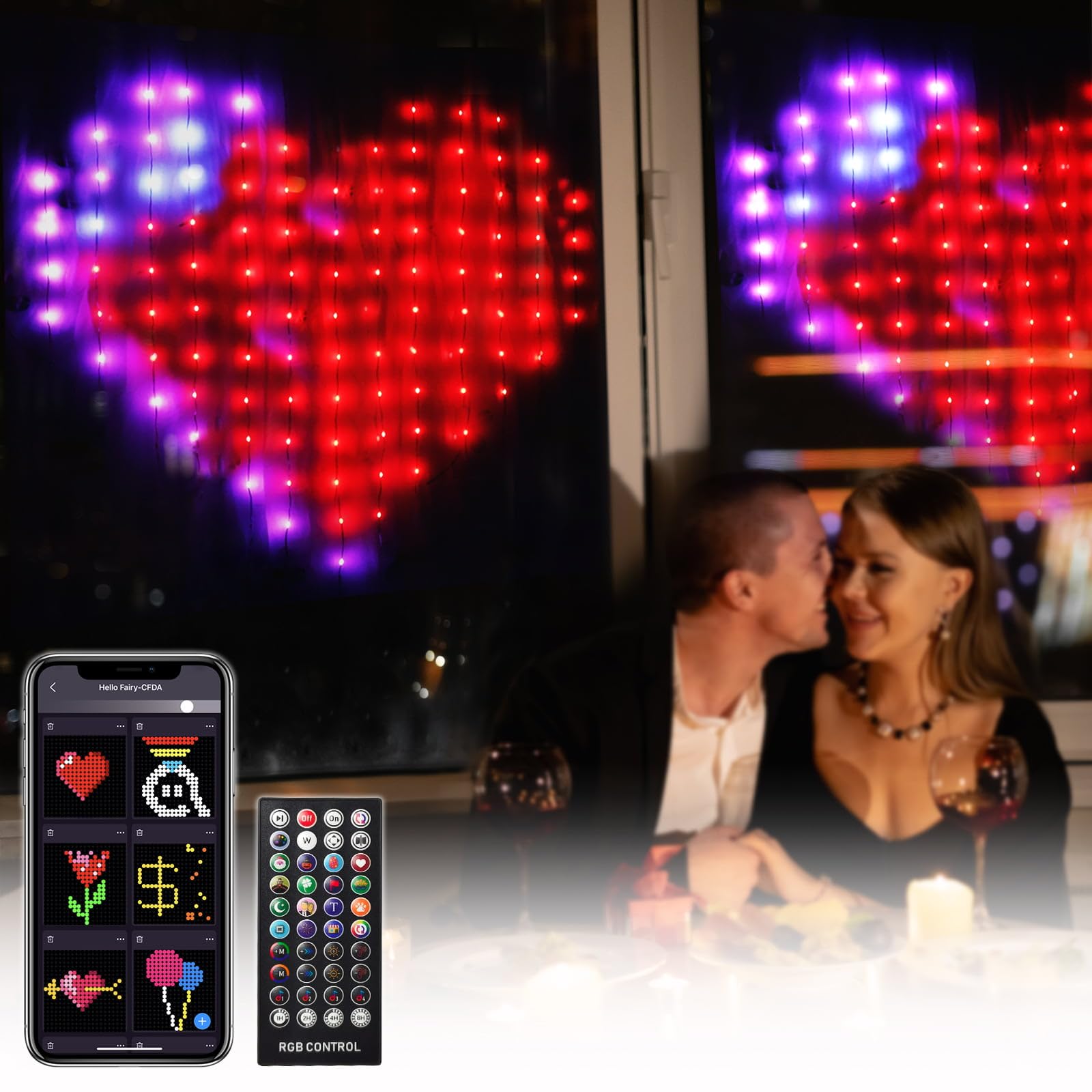 540Leds Dynamic Curtain Lights, Smart App and Remote Control DIY Christmas Window Lights, Color Changing Animated Led Curtain String Lights IP65 Waterproof for Bedroom Wall Outdoor Decor, 5 x 6.6ft