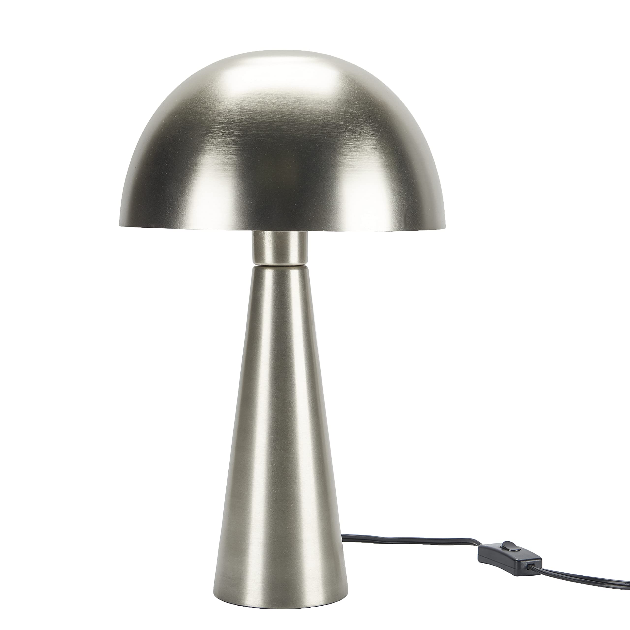 Nourison 16'' Silver Metal Mushroom Table Lamp, Modern, Retro, Desk Light For Bedroom, Dining, Office, Entryway
