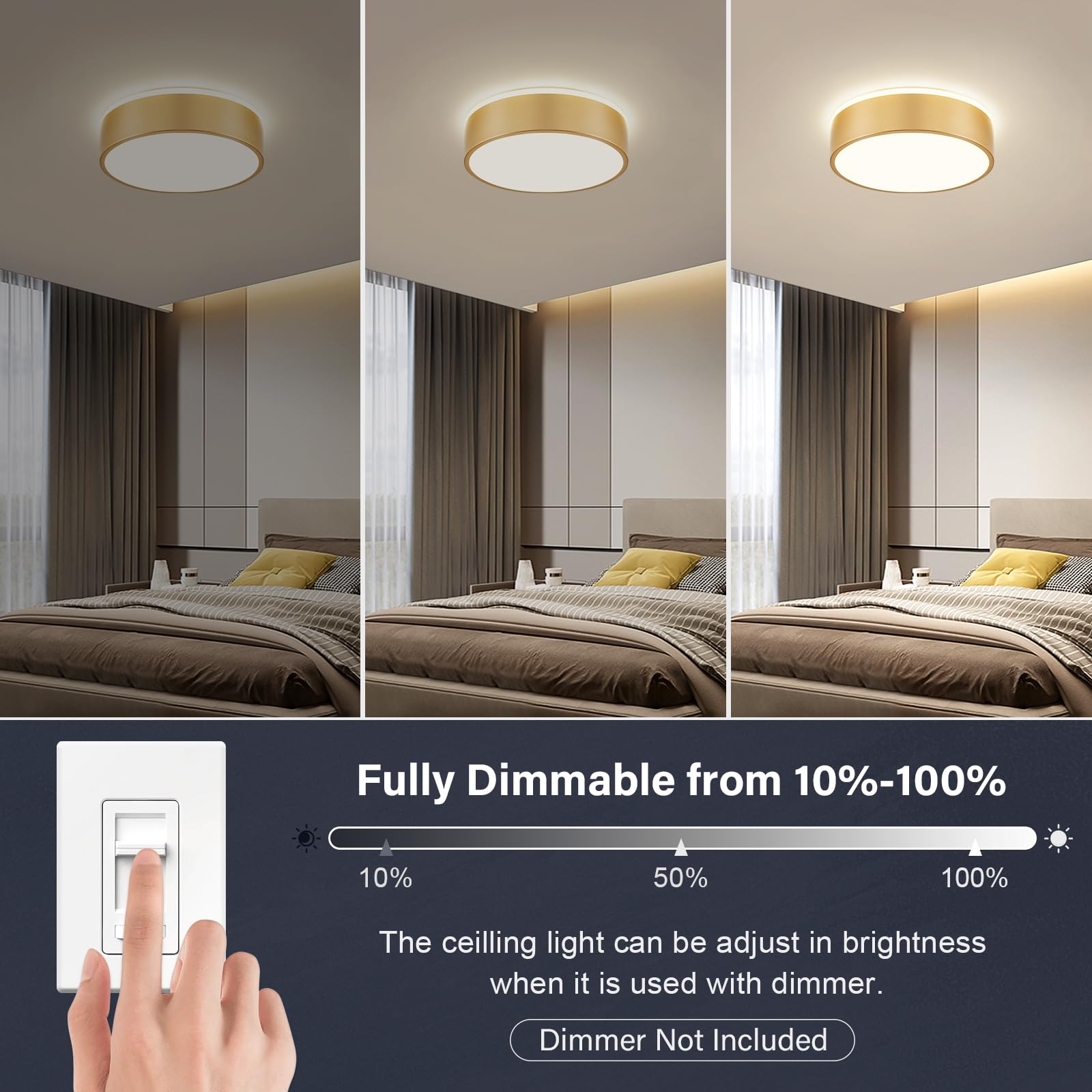 Peblto Gold Dimmable Led Ceiling Light, 2700K-6000K, Modern Flush Mount, 11.8
