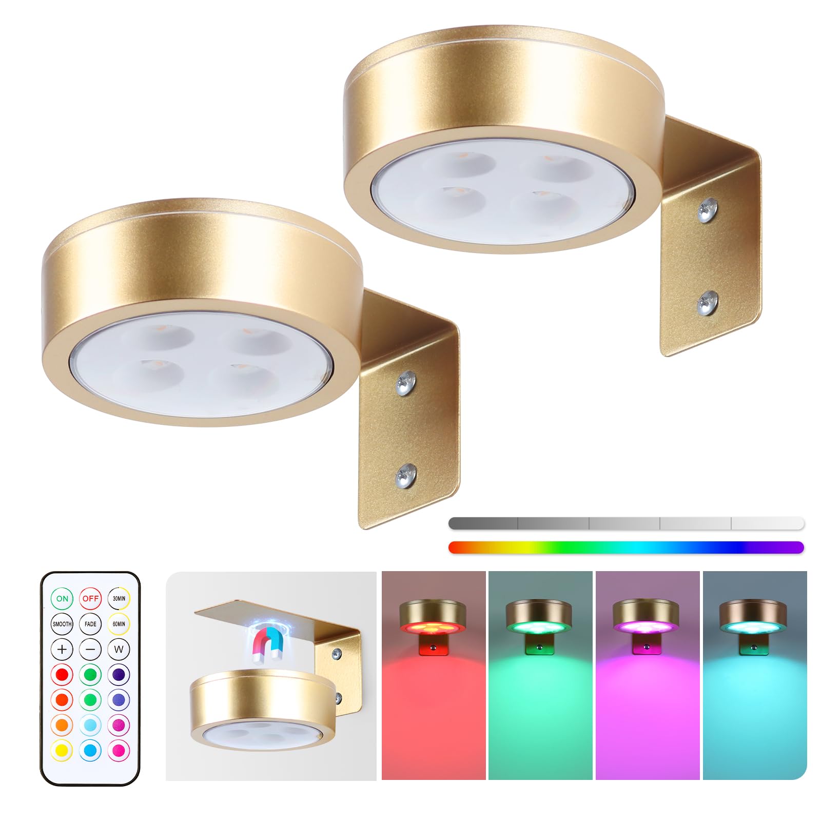 2-Pack Picture Light Battery Operated Painting Lights, 13 Color RGB Magnetic LED Display Art Light with Remote, Dimmable and Tim