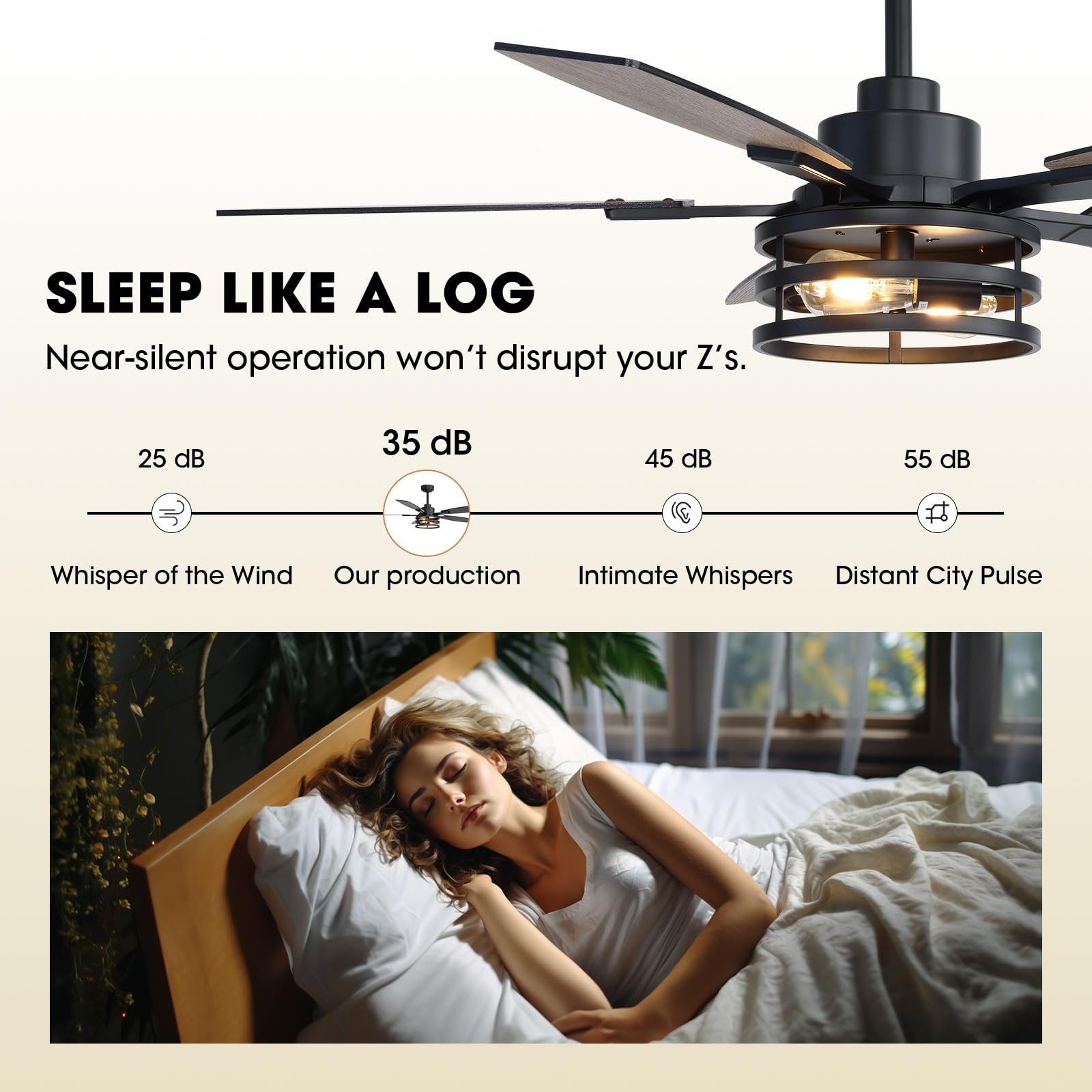 Nuoqiso 52 Inch Black Caged Ceiling Fan with LED Lights & Remote Control, Farmhouse Style for Indoor/Outdoor Use, Model LL-8837D-52-01