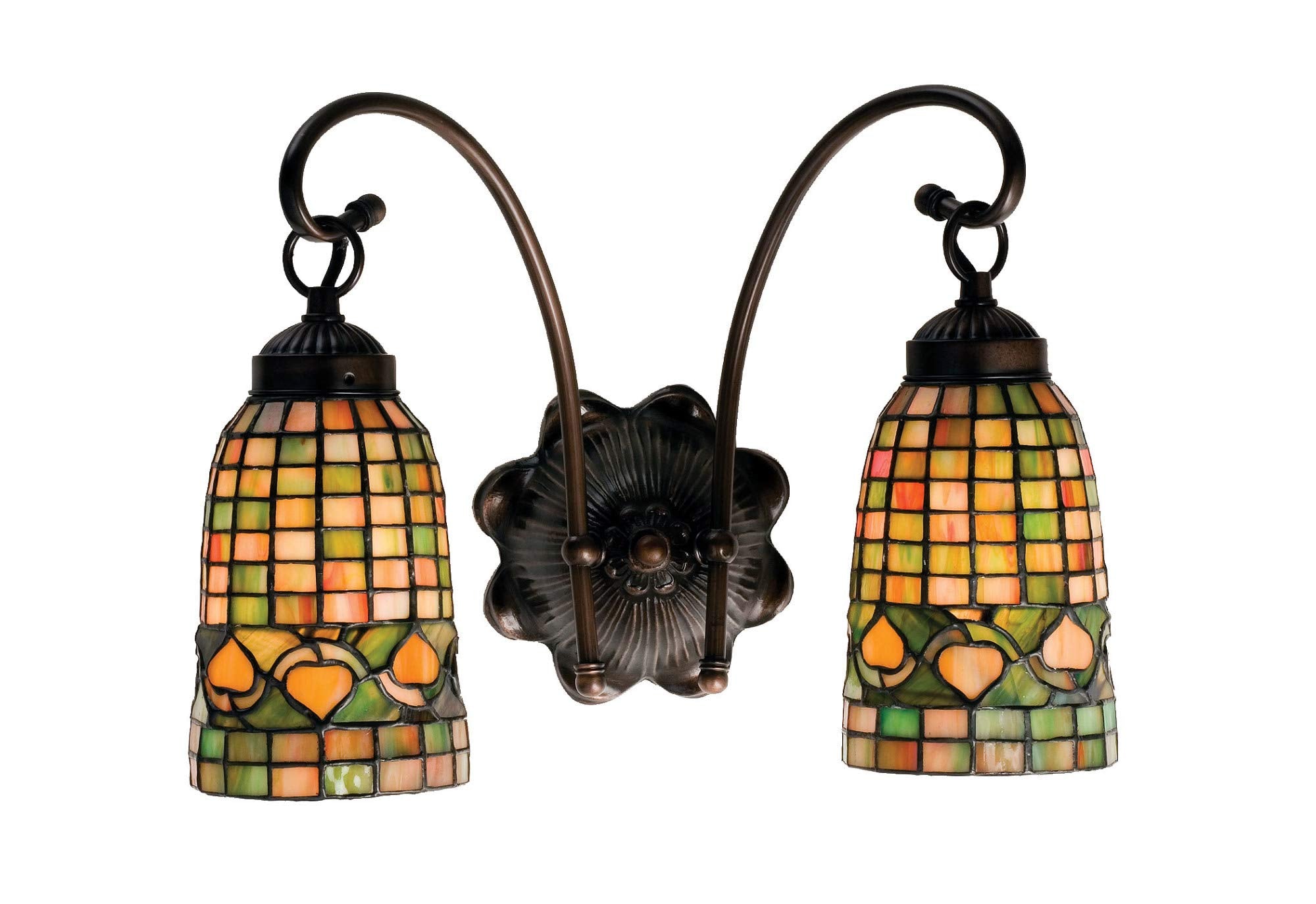 Meyda Tiffany 18651 Tiffany Acorn Wall Sconce, 2 Light, 14.5in Width, Wood