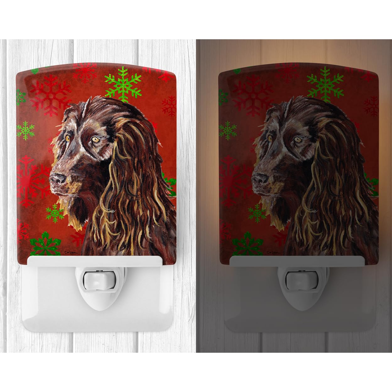Carolines Treasures Ceramic Night Light Boykin Spaniel Red Snowflakes 6x4x3 Multicolor Model SC9588CNL