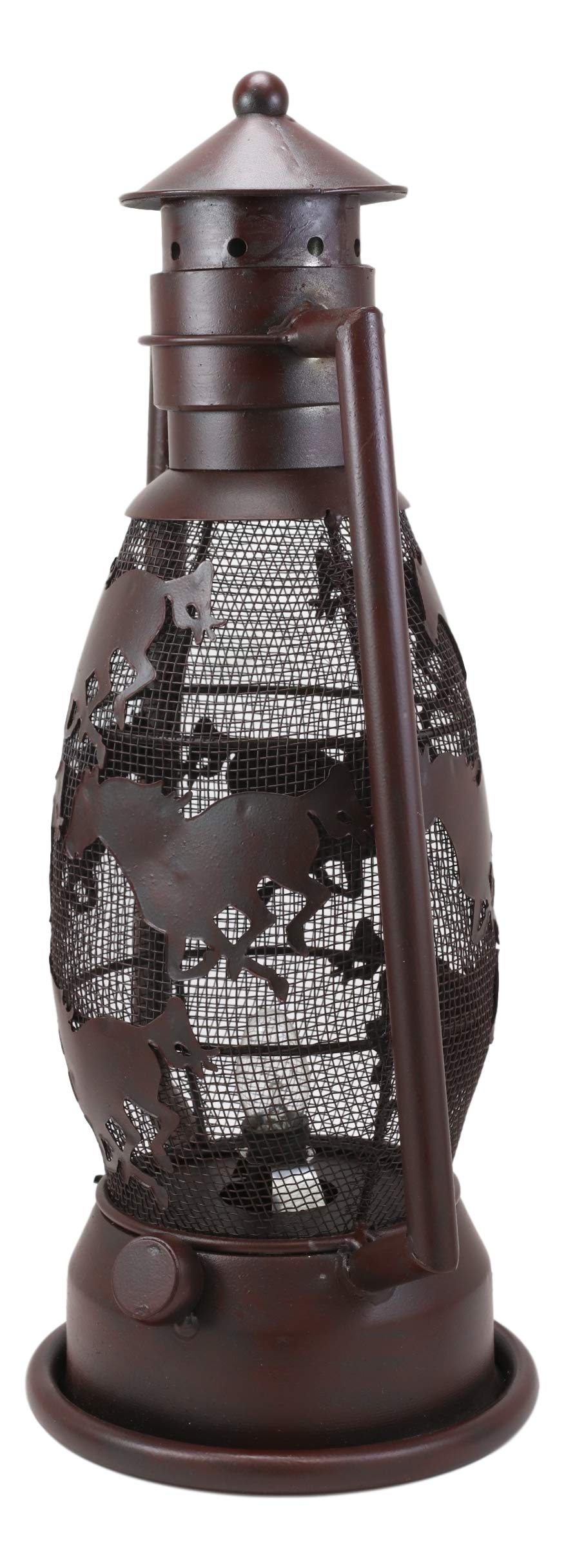 Ebros 15" Tall Old Fashioned Rustic Country Western Electric Metal Lantern Nightstand Lamp Light Or Wall Shadow Caster For Home Patio Poolside Garden Decorative (Galloping Horses)