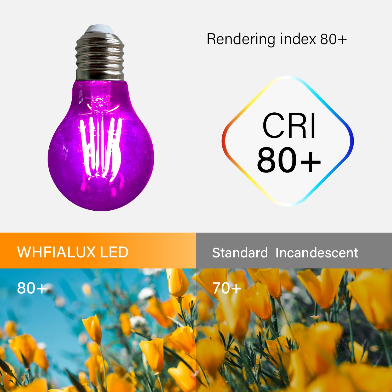 WHFIALUX A19 Edison LED Light Bulbs, 4W, Purple Glass, E26 Base, Indoor/Outdoor, 2 Pack