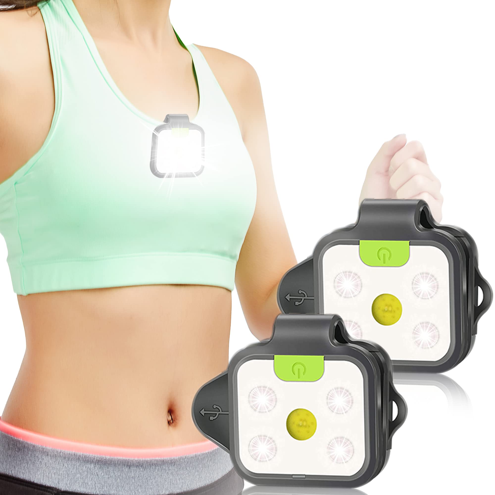 Eguku 2Pack Usb Rechargeable Running Lights - 4 Modes, Lightweight Clip-On Jogging Gear, Green