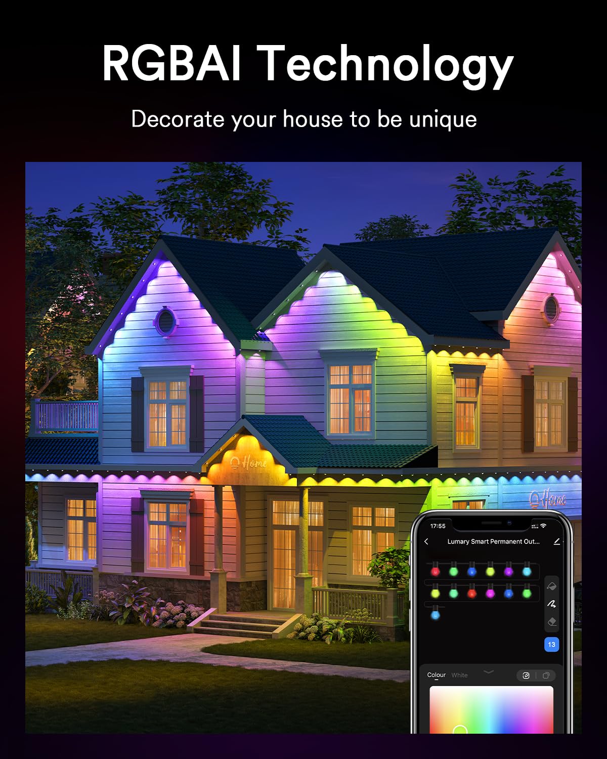 Lumary Smart Outdoor Lights Pro 158ft, 120LED, IP67 Waterproof, White, Model L-PO120D1