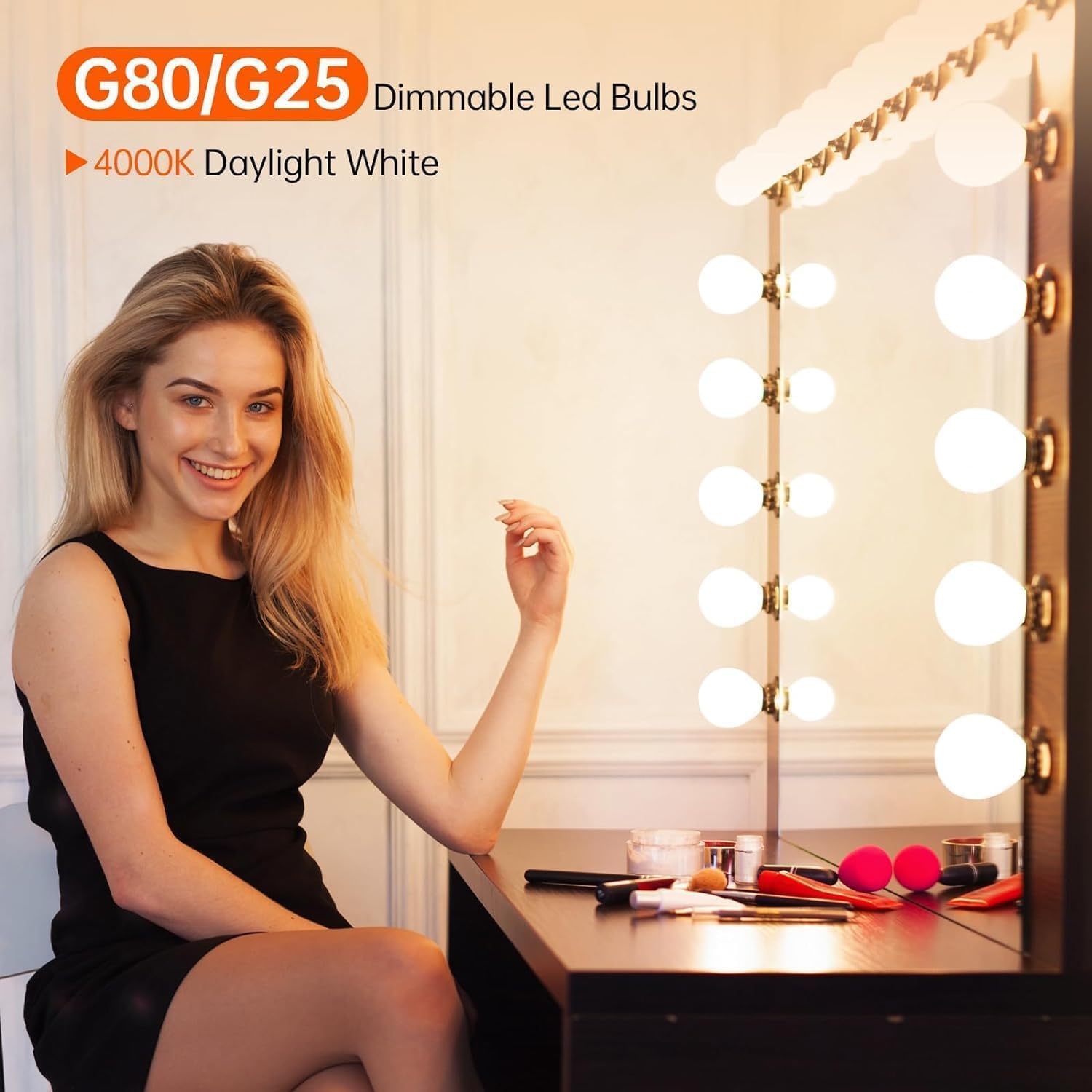 Omed G80/G25 Dimmable Vanity Light Bulbs Daylight White 4000K, 6W Led Globe Light Bulbs 60 Watt Equivalent, 600 Lumens Bright Wh
