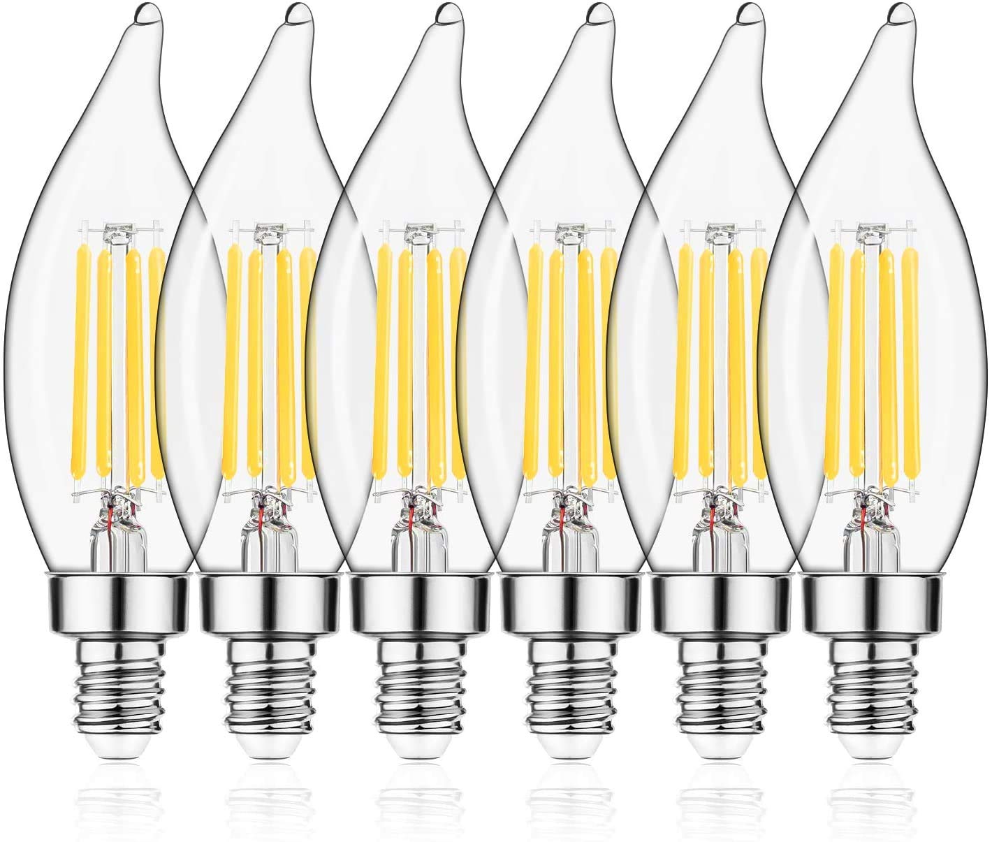 Sengled E12 LED Candelabra Bulb Dimmable 5W 2700K Soft White 450LM B10 Flame Tip Glass 6 Pack