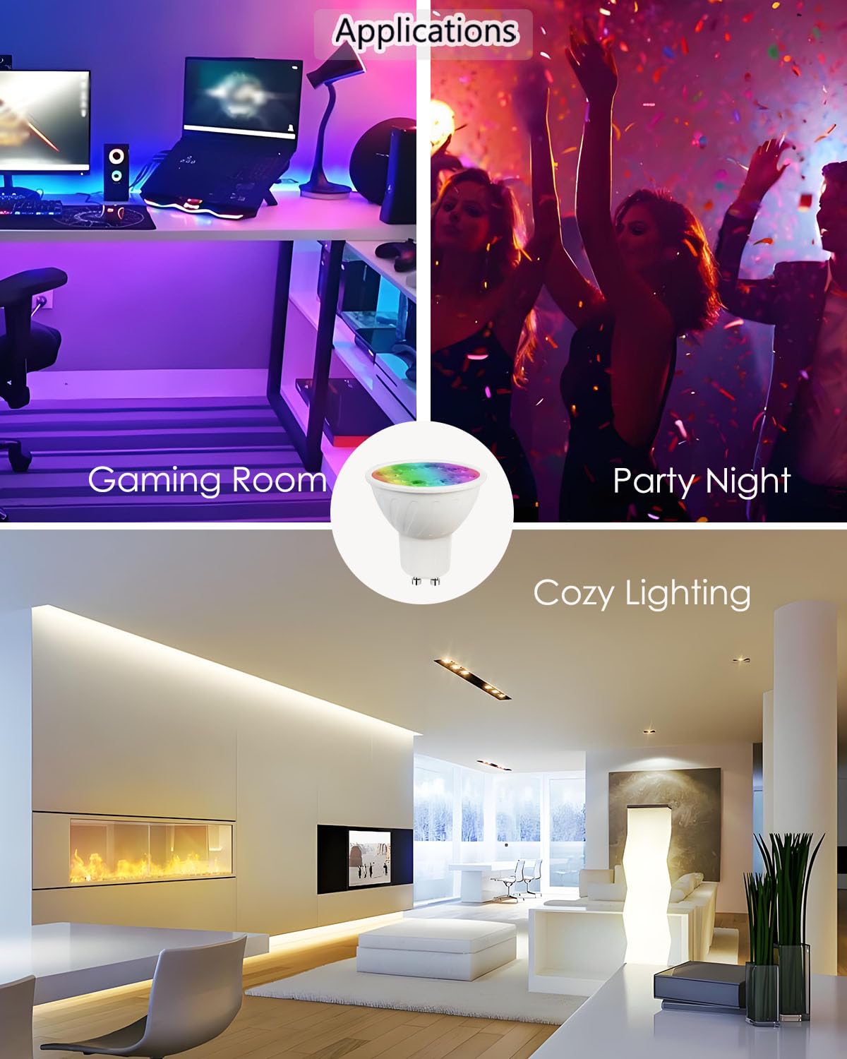 Noobibaba GU10 LED Bulbs 5W, RGB + Adjustable White 2700K-6000K, Aluminum, 3-Pack, Remote Control