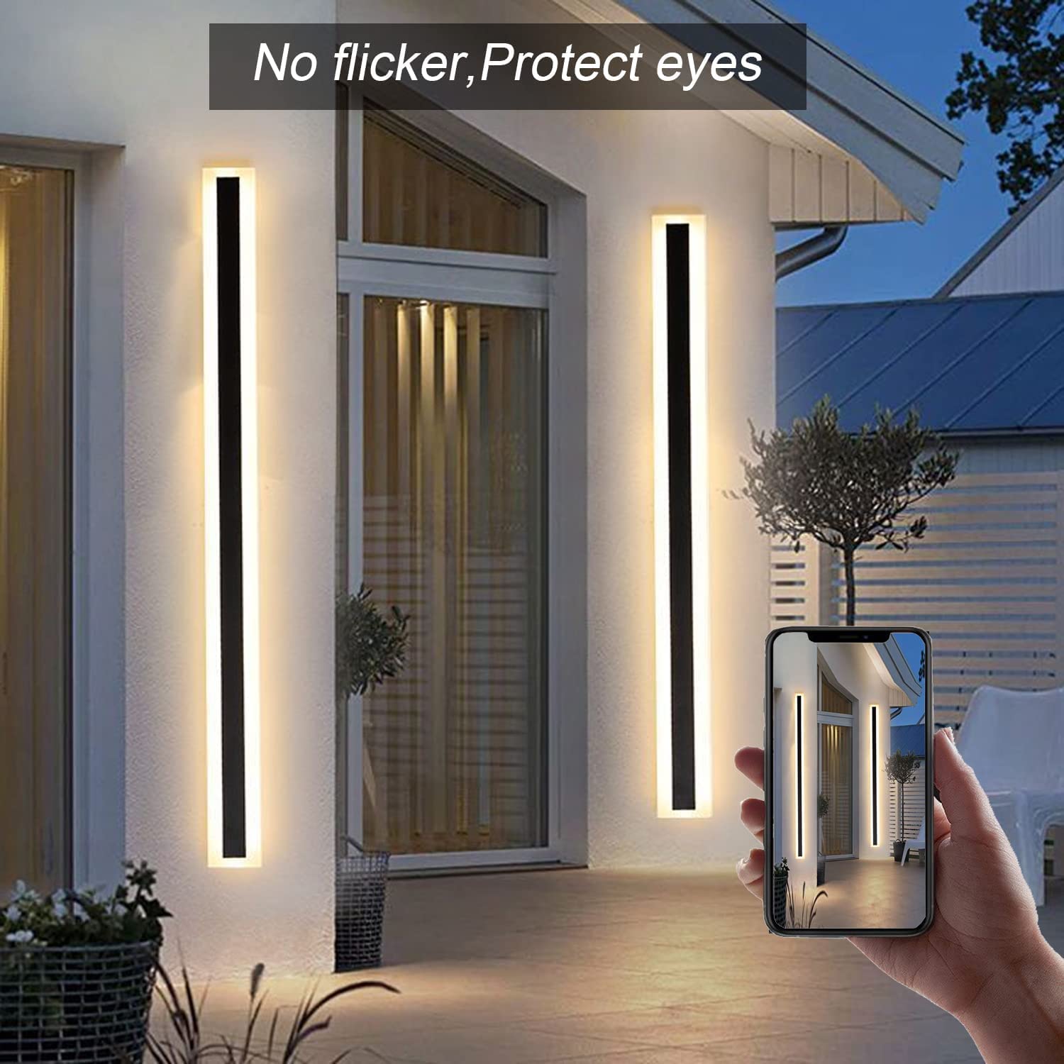 Tuord 2 Pack 23.6Inch Long Outdoor Led Wall Lights,18W Waterproof Ip65 Warm White Led Wall Light Rectangular Black Wall Light,Le